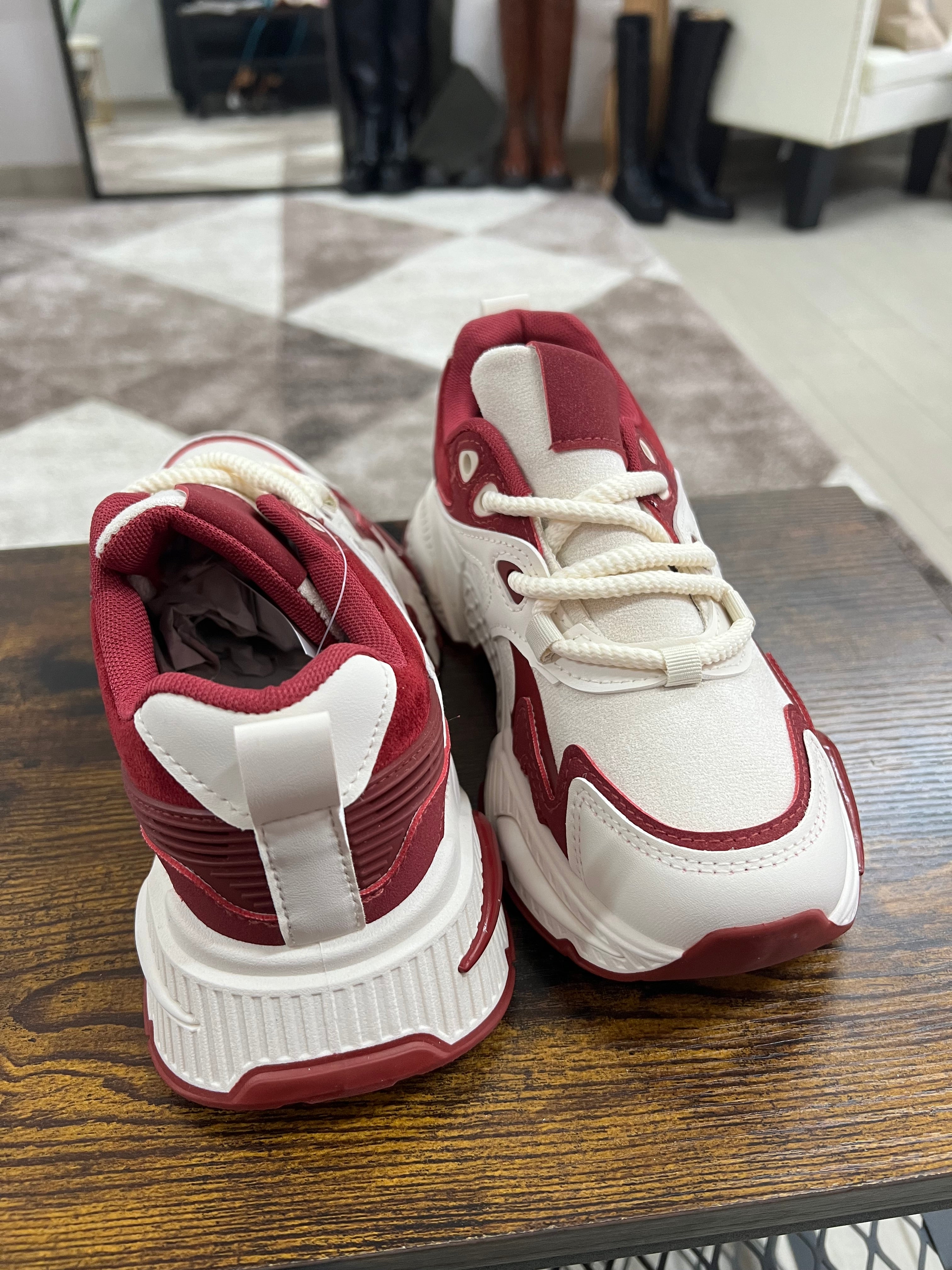 Cream and deep red RX sneakers