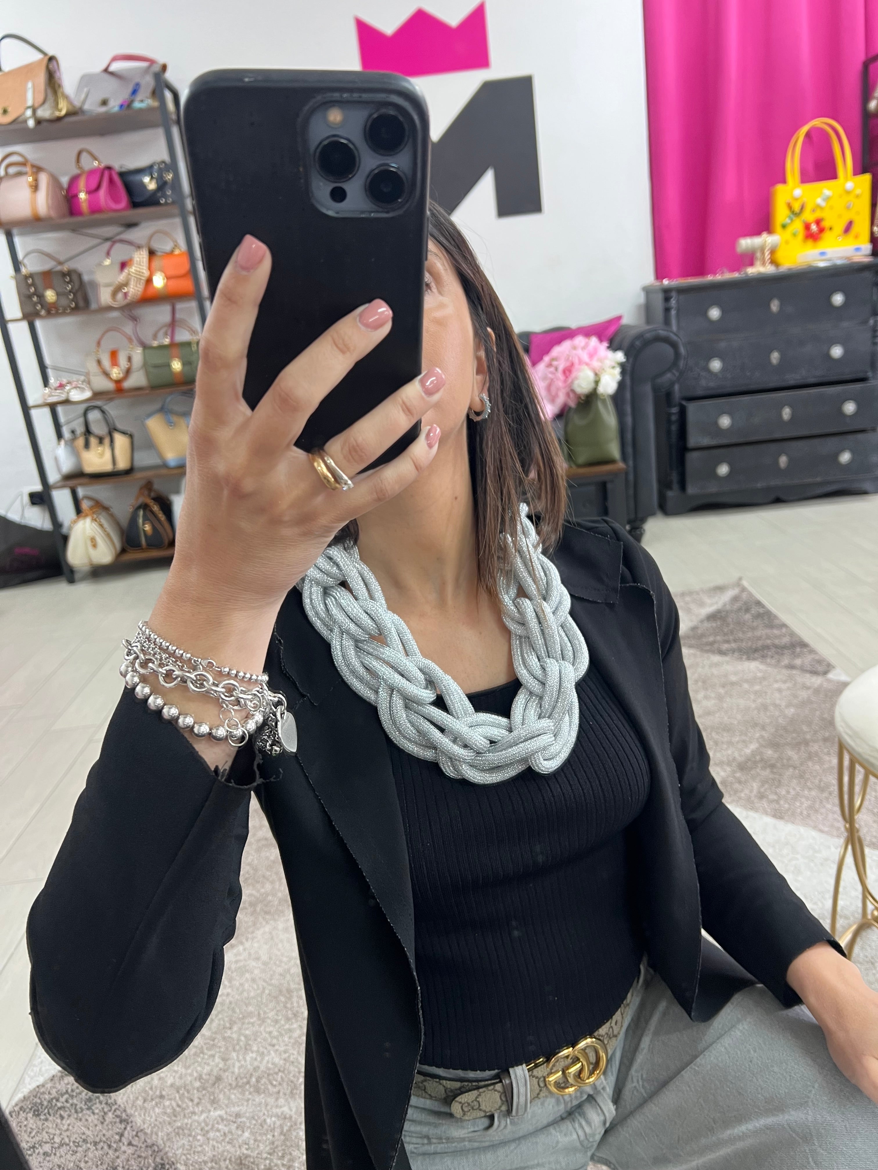 Collana intreccio tessuto argento