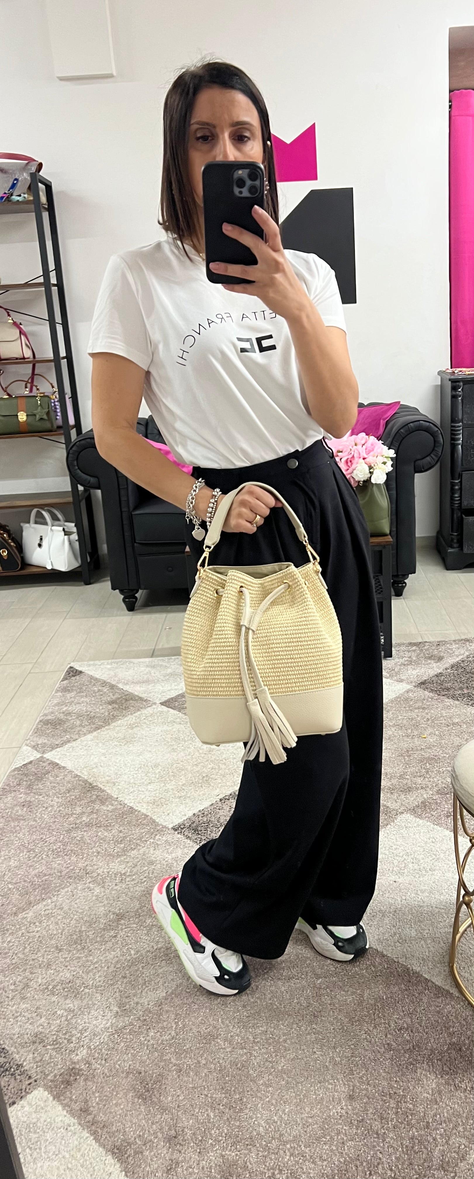 Sacchetto frange maxi z rafia panna