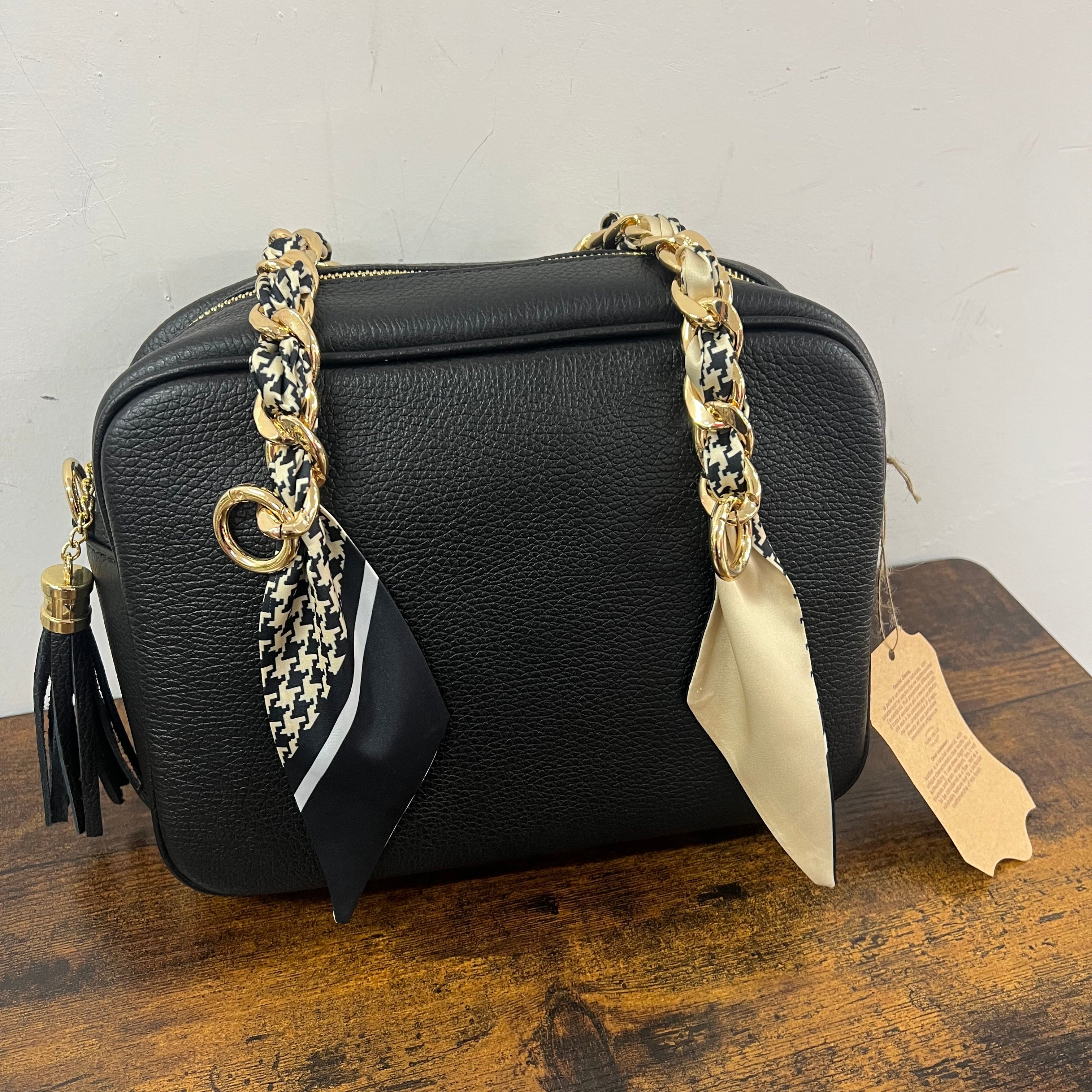 Catena foulard pied de poule nero e crema