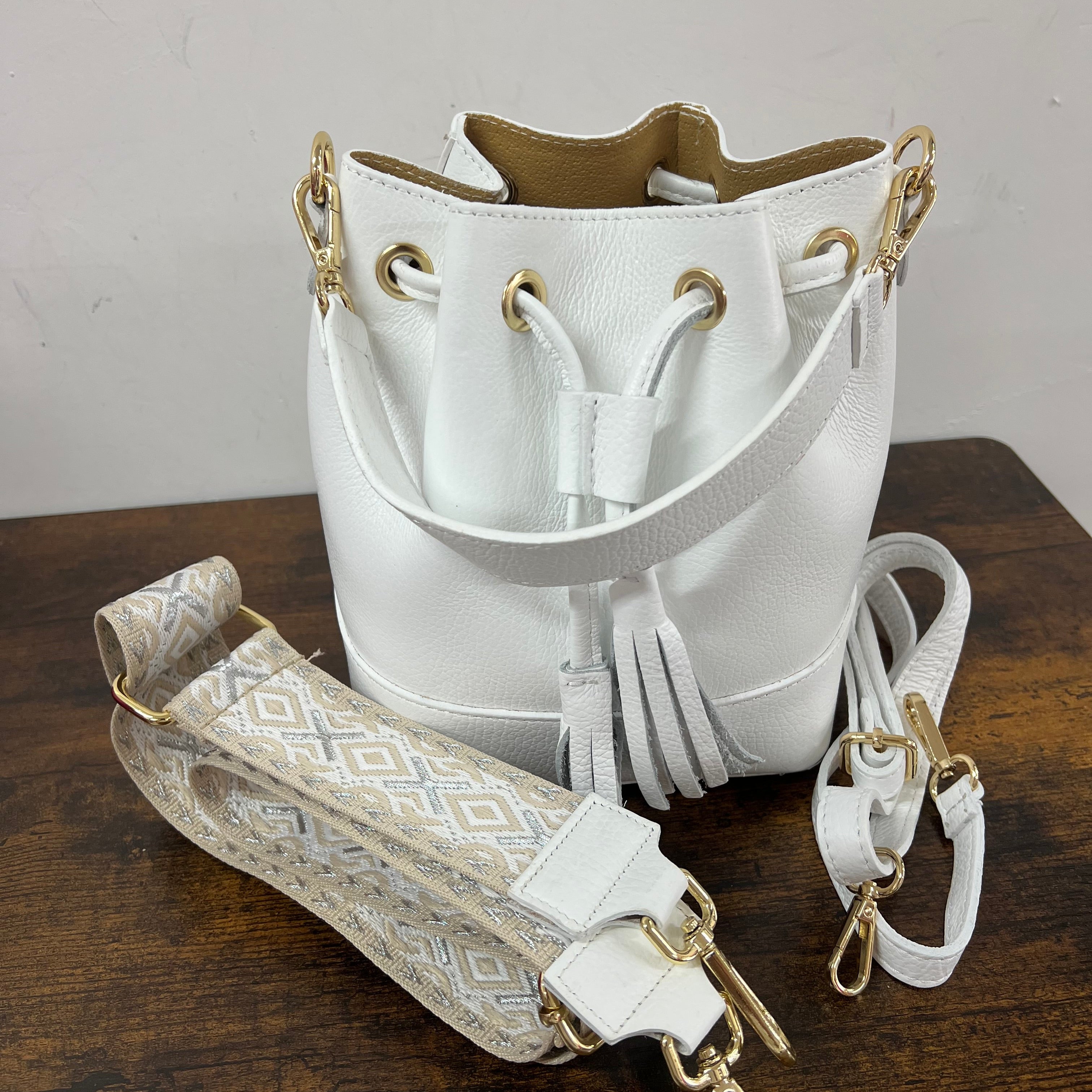 Sacchetto frange mini bianco e trac sandy