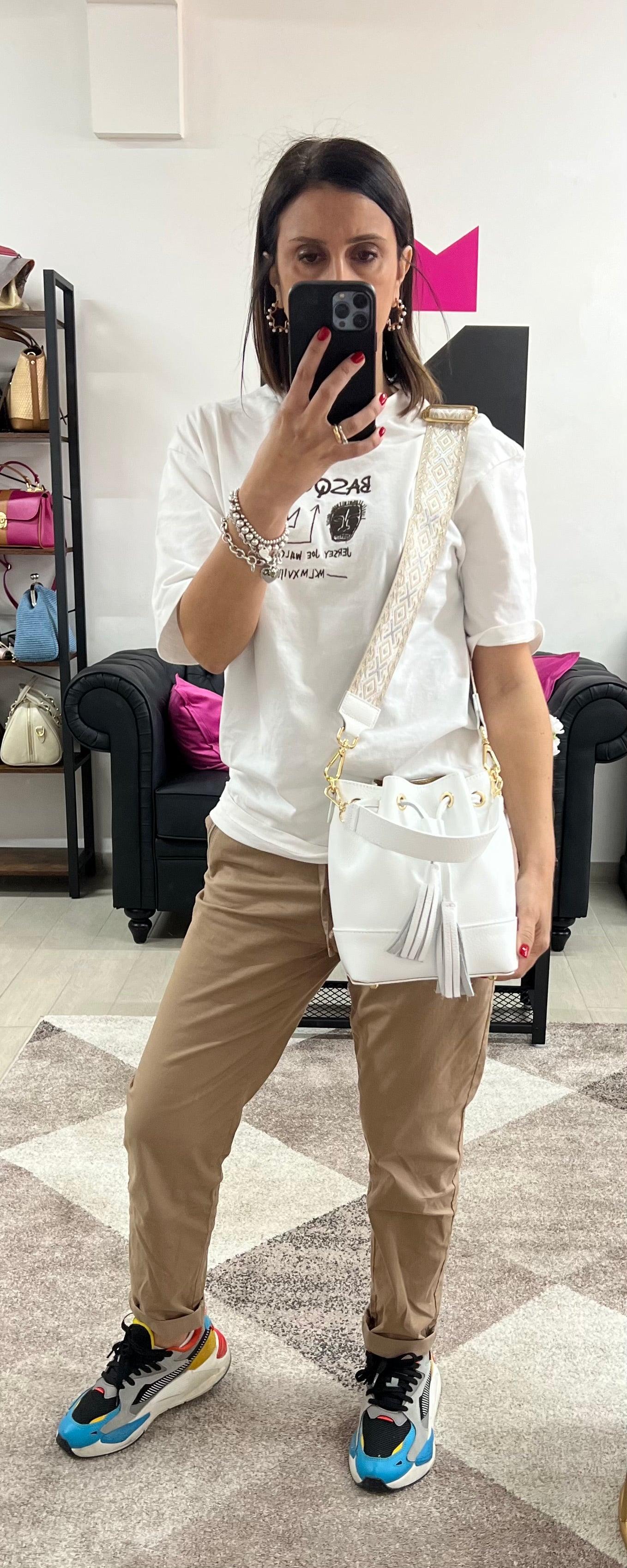 Sacchetto frange mini bianco e trac sandy