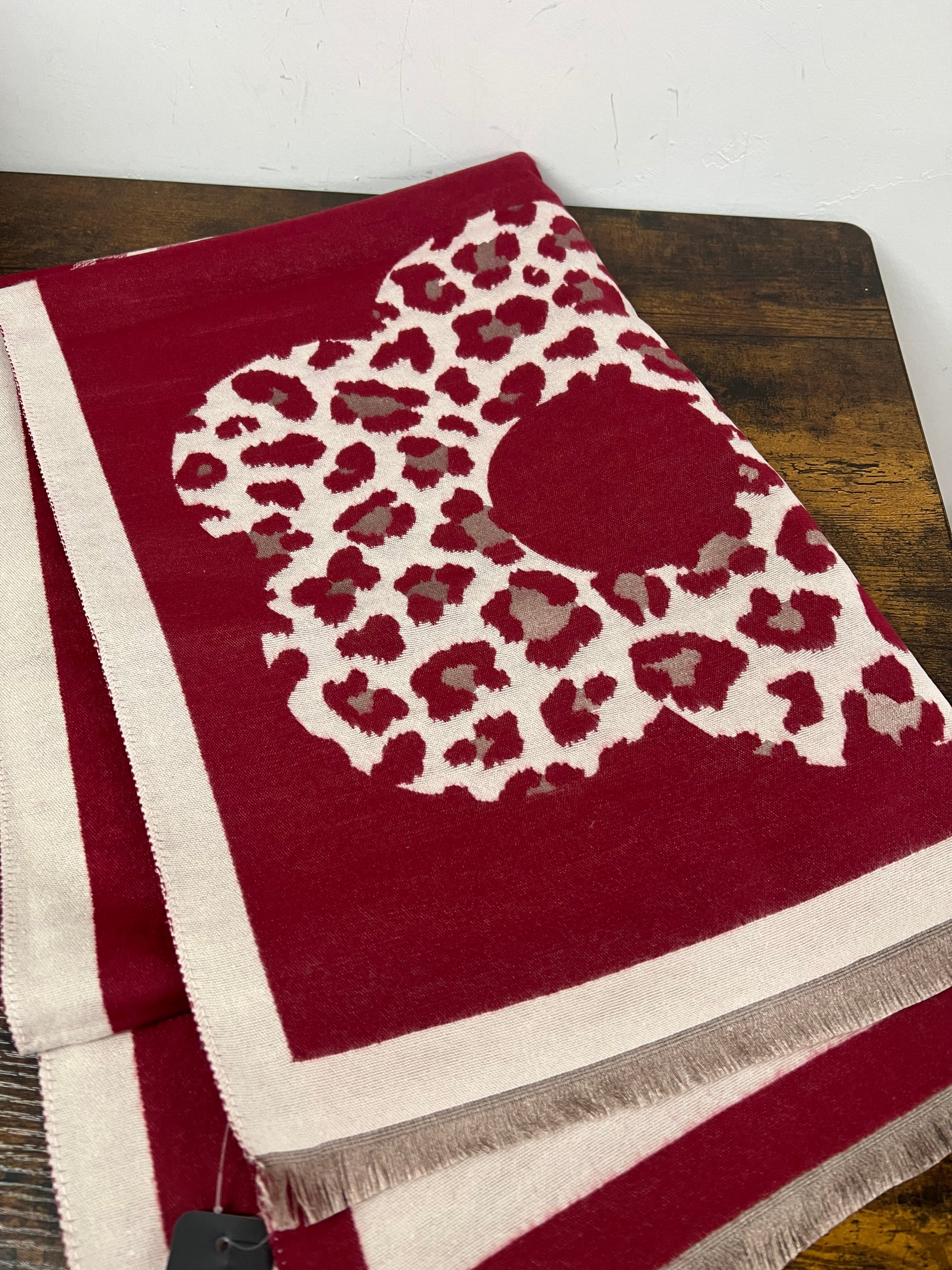 Sciarpona misto lana fiori check rosso intenso