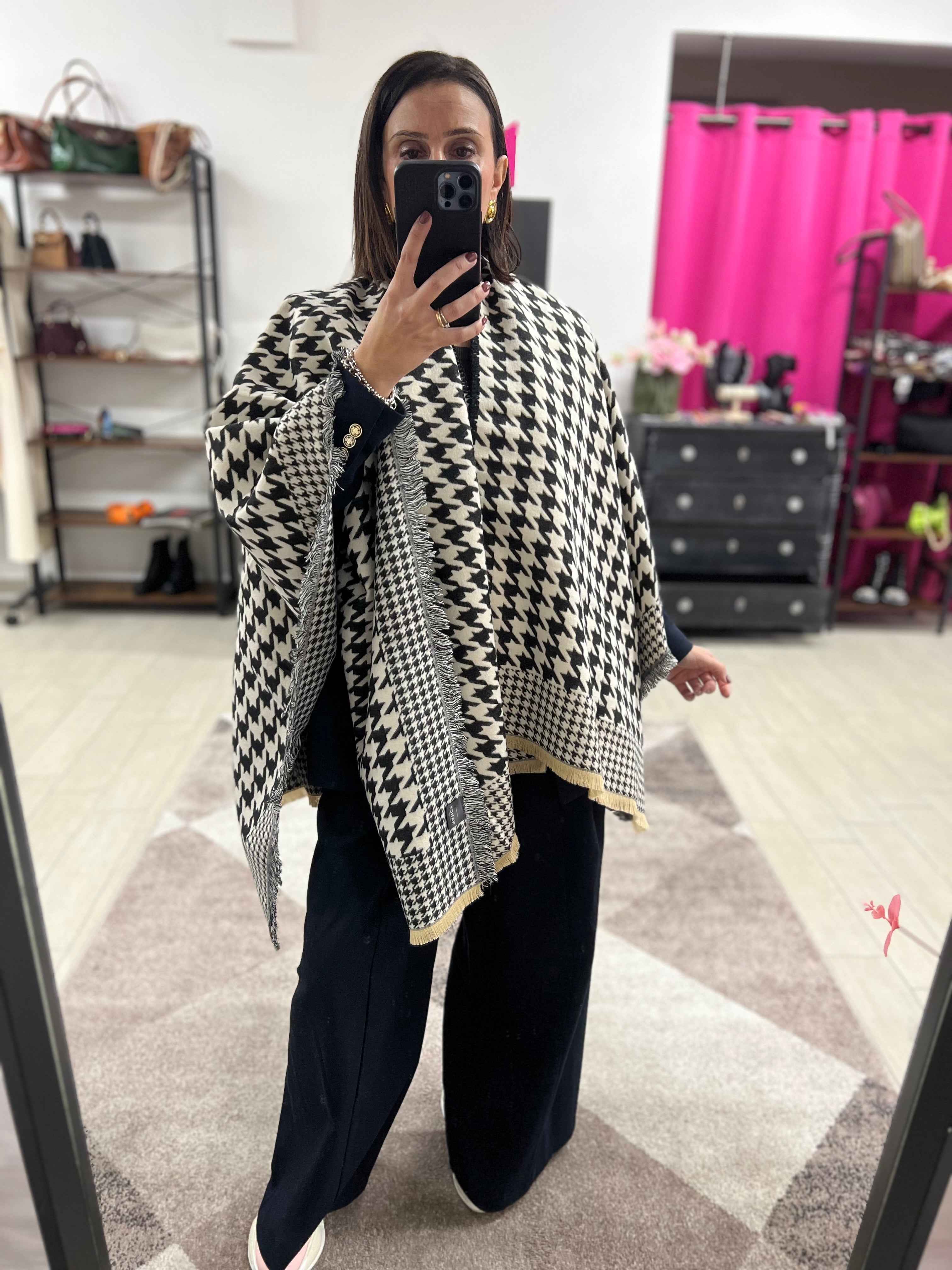 Mantella pied de poule nero e panna