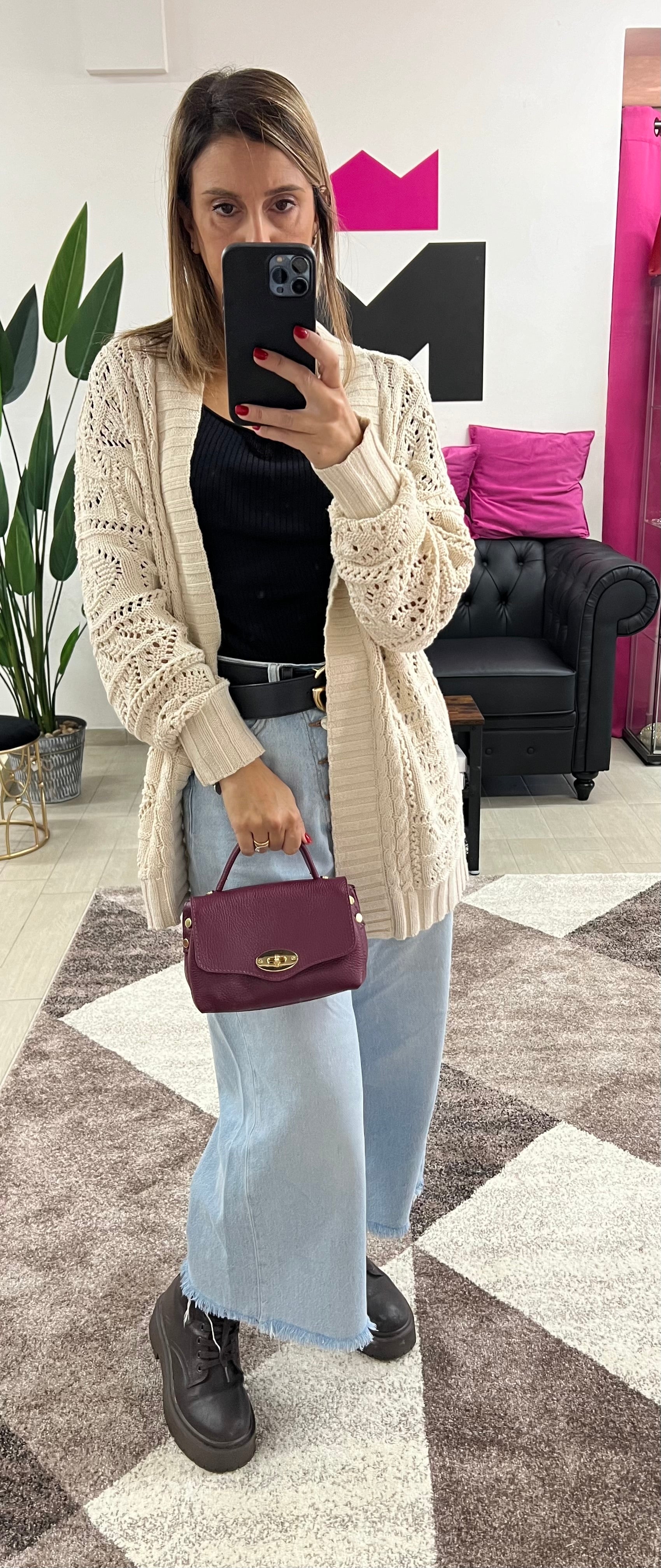 Country bag monocolore z pocket amaranto