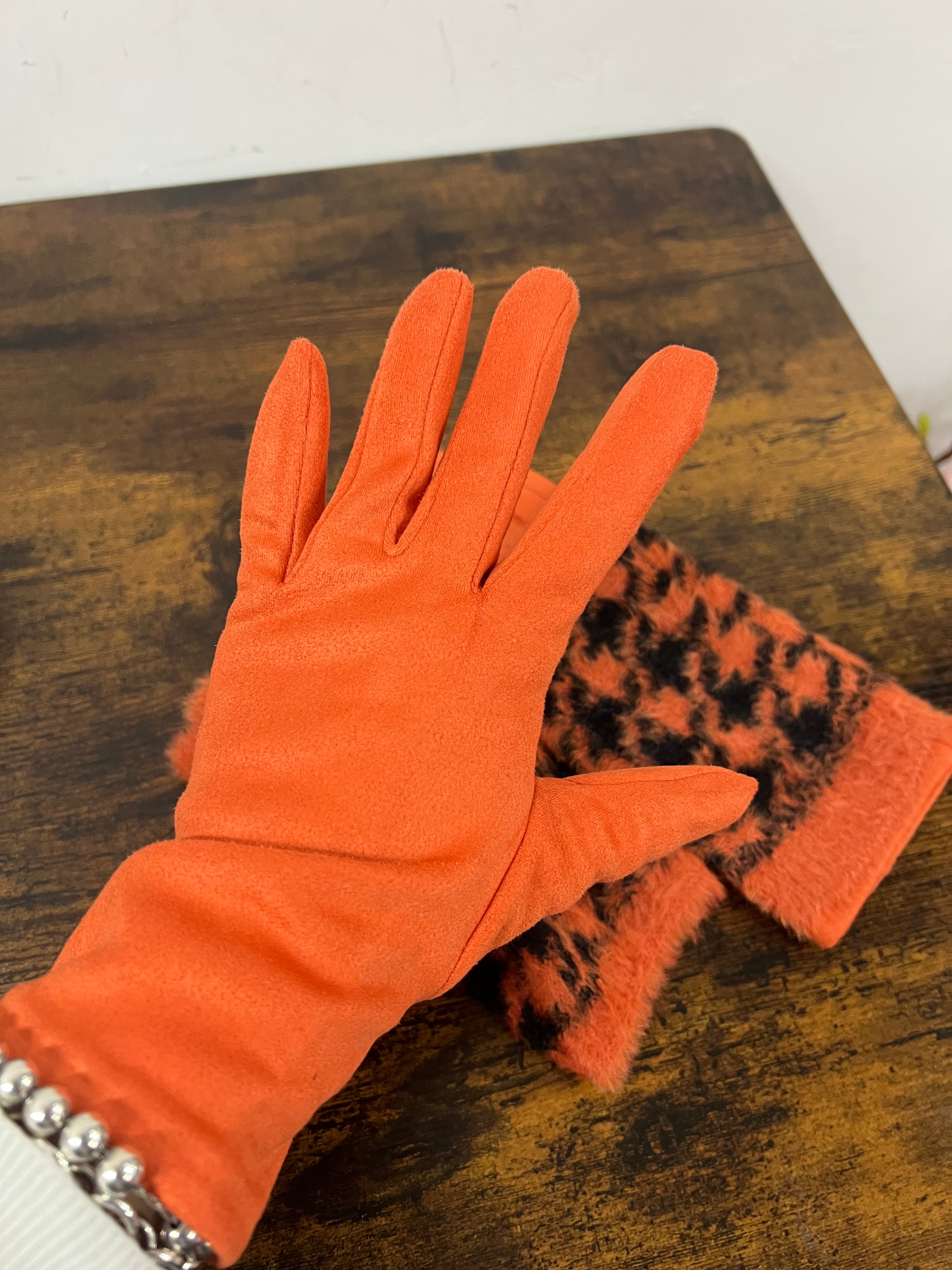 Guanto double pied de poule arancio