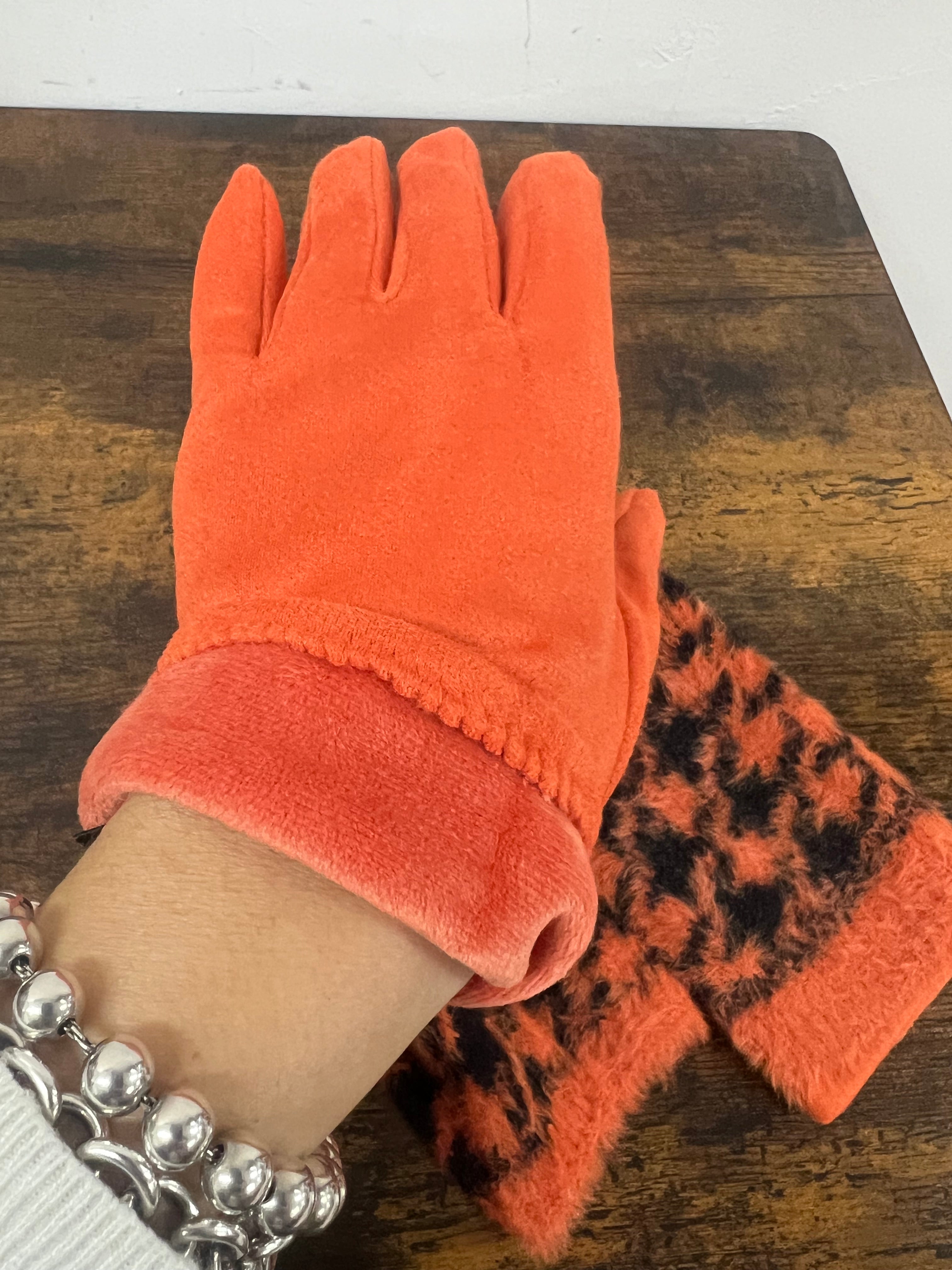 Guanto double pied de poule arancio