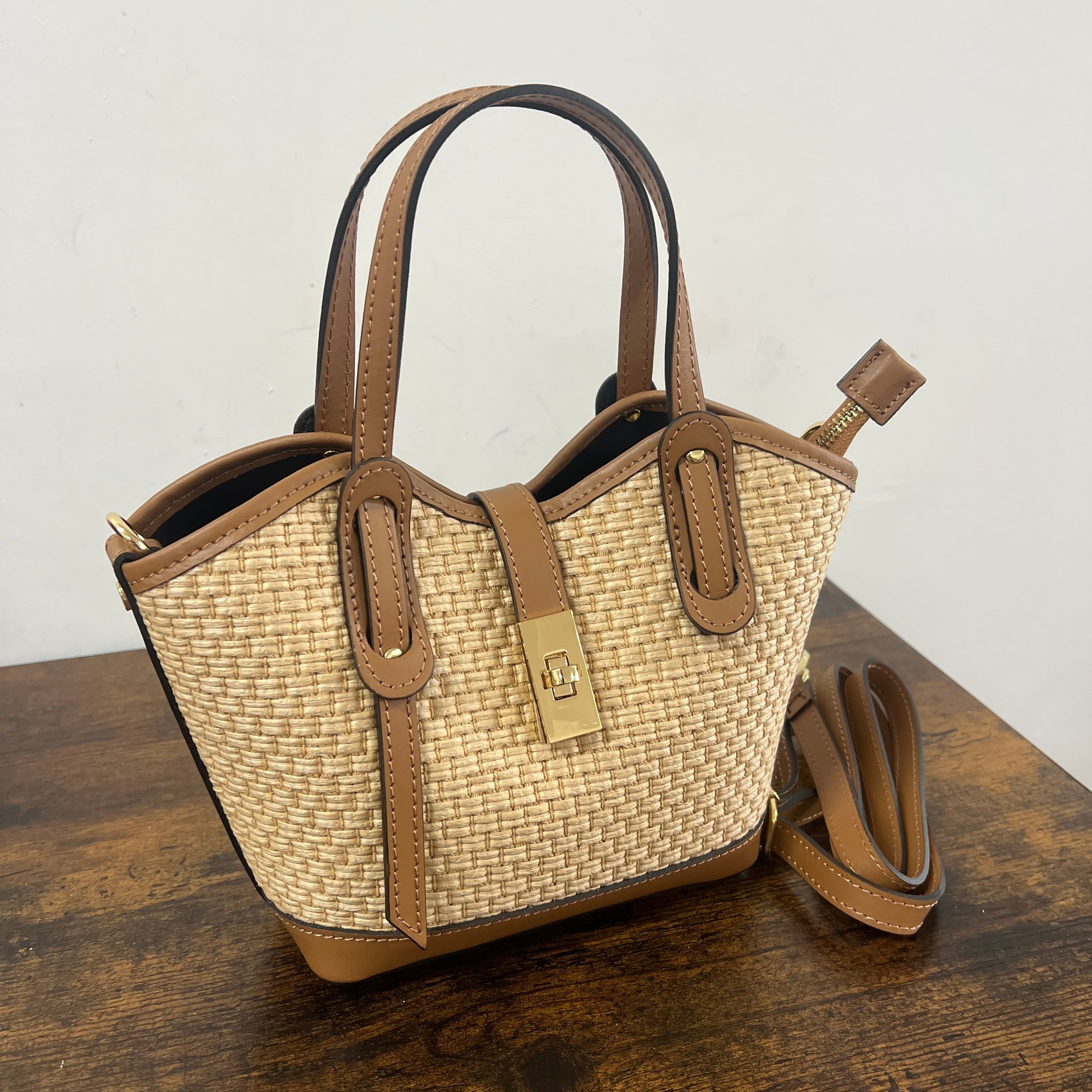 Sally mini rafia cuoio