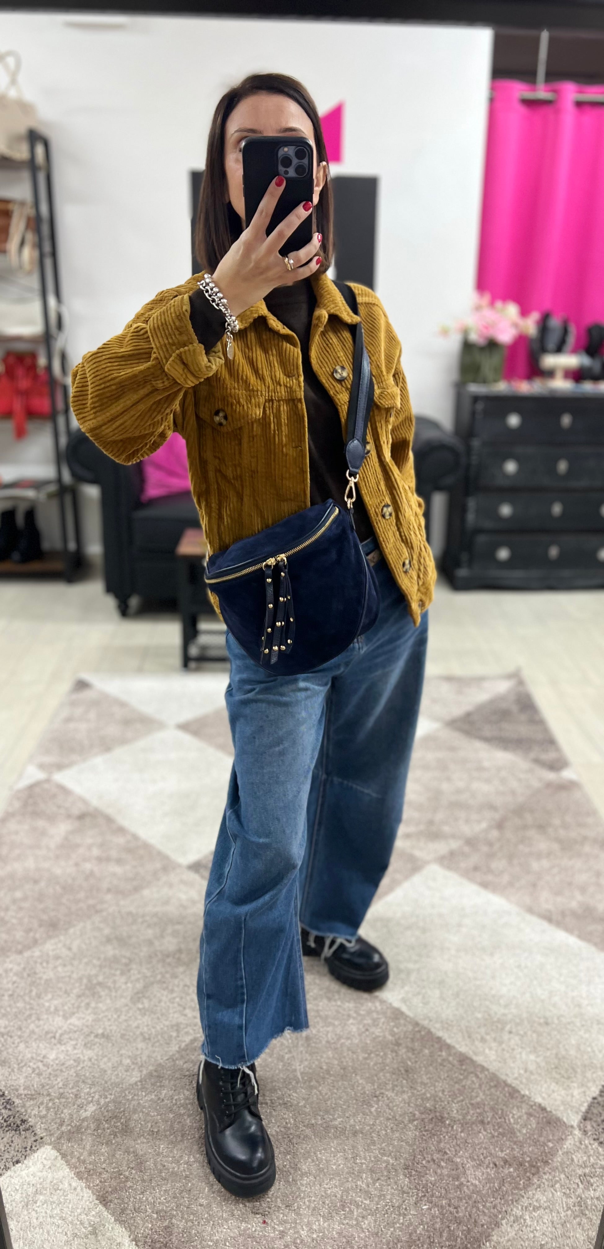 Marsupione z suede blu navy