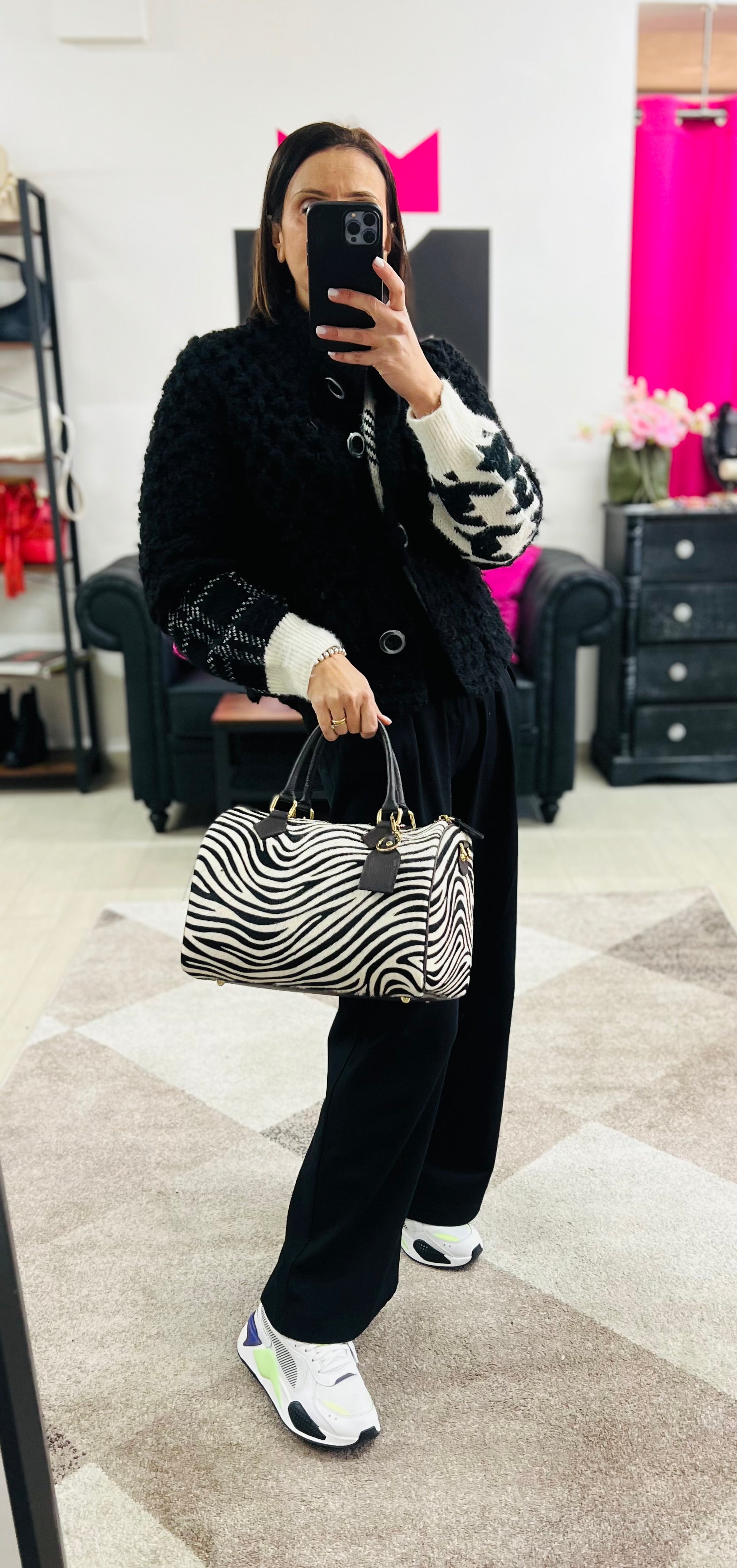 Maxi zebra pony hair top-handle bag