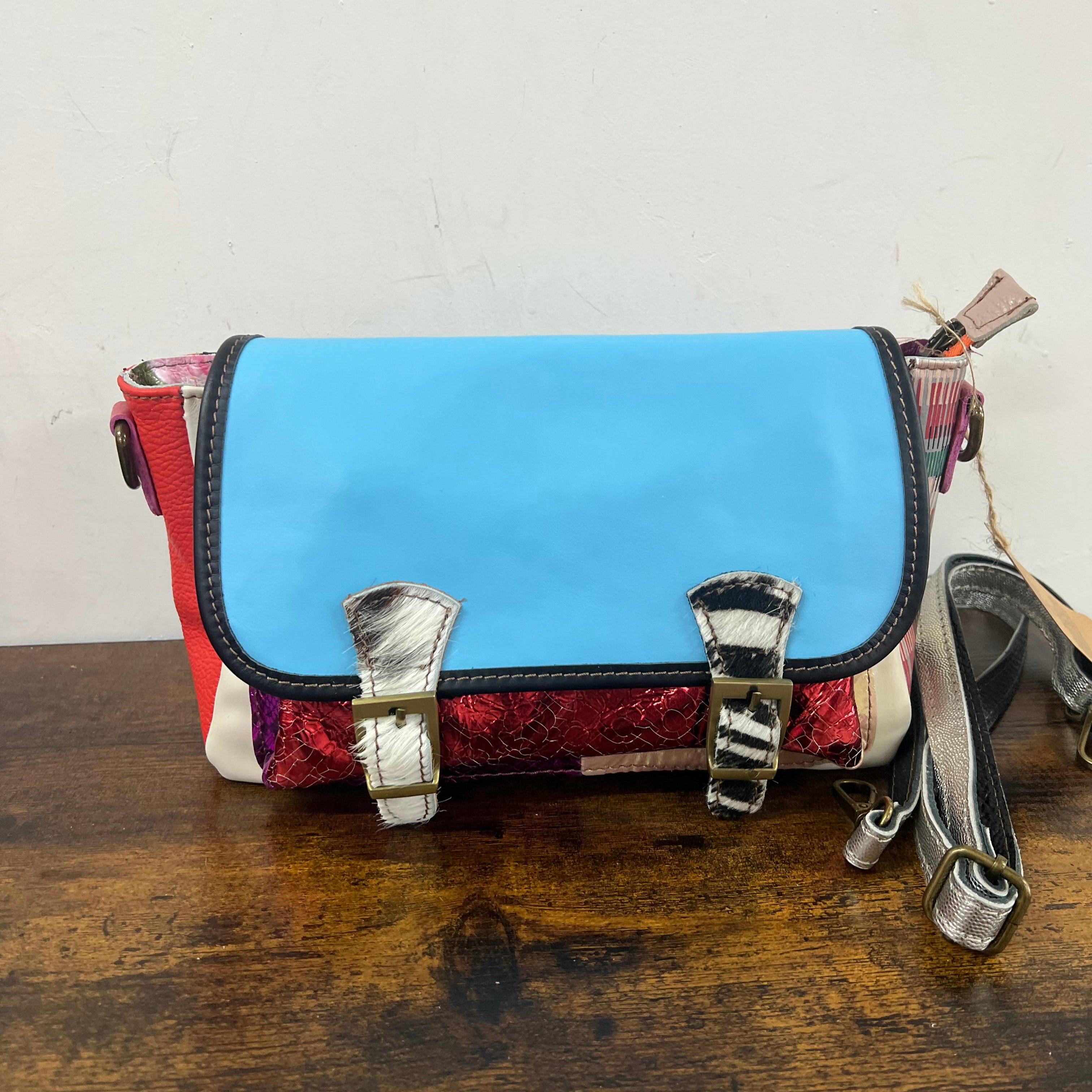 Cartella patchwork vintage celeste