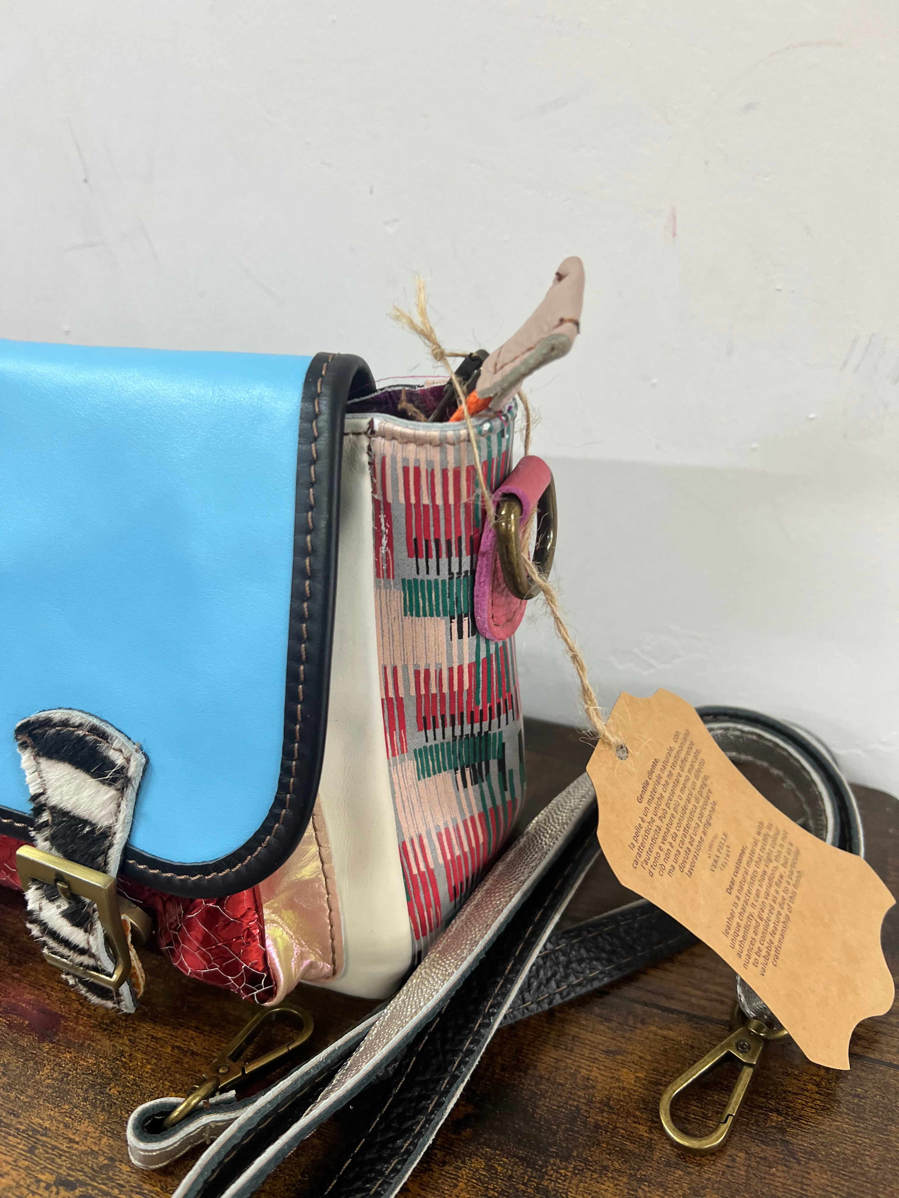 Cartella patchwork vintage celeste