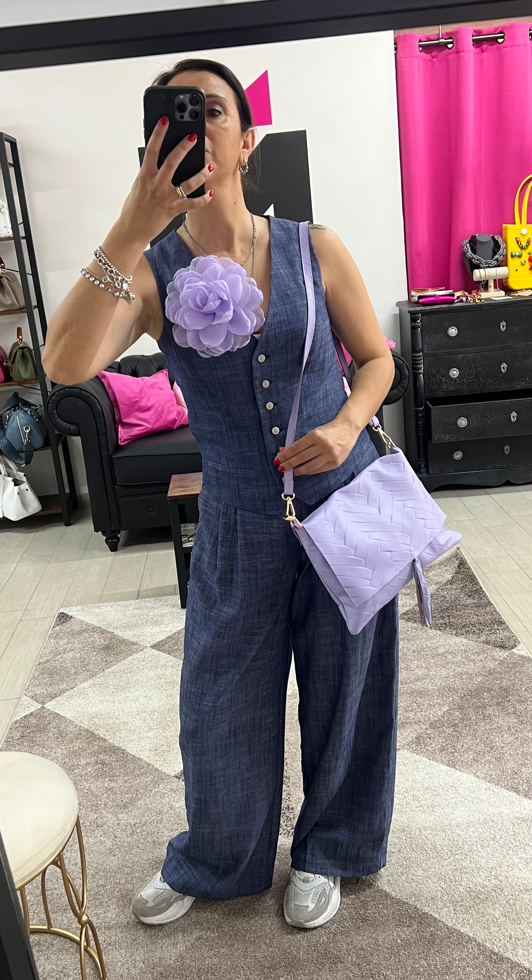Pochette spiga lilla e spilla flower