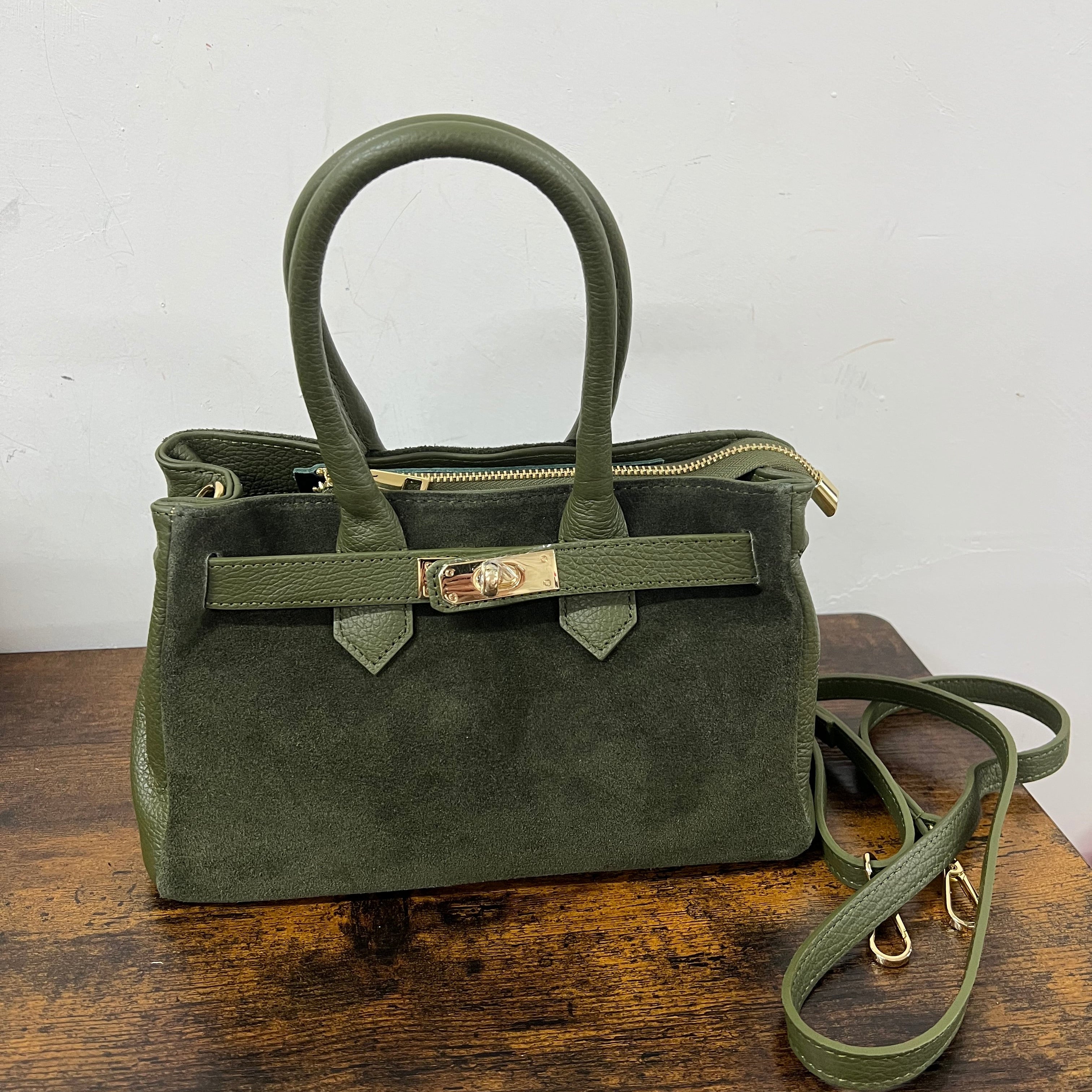 Shopper horse suede mini verde militare
