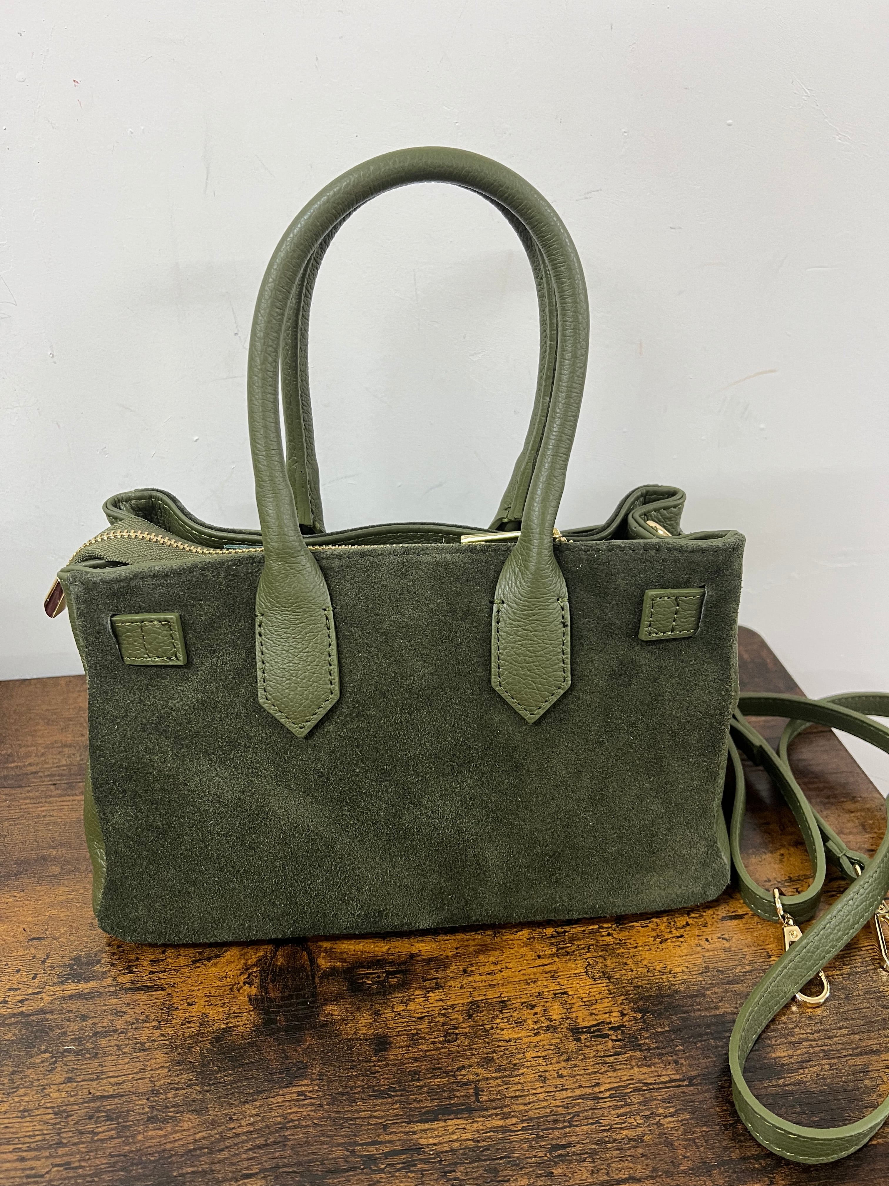 Shopper horse suede mini verde militare