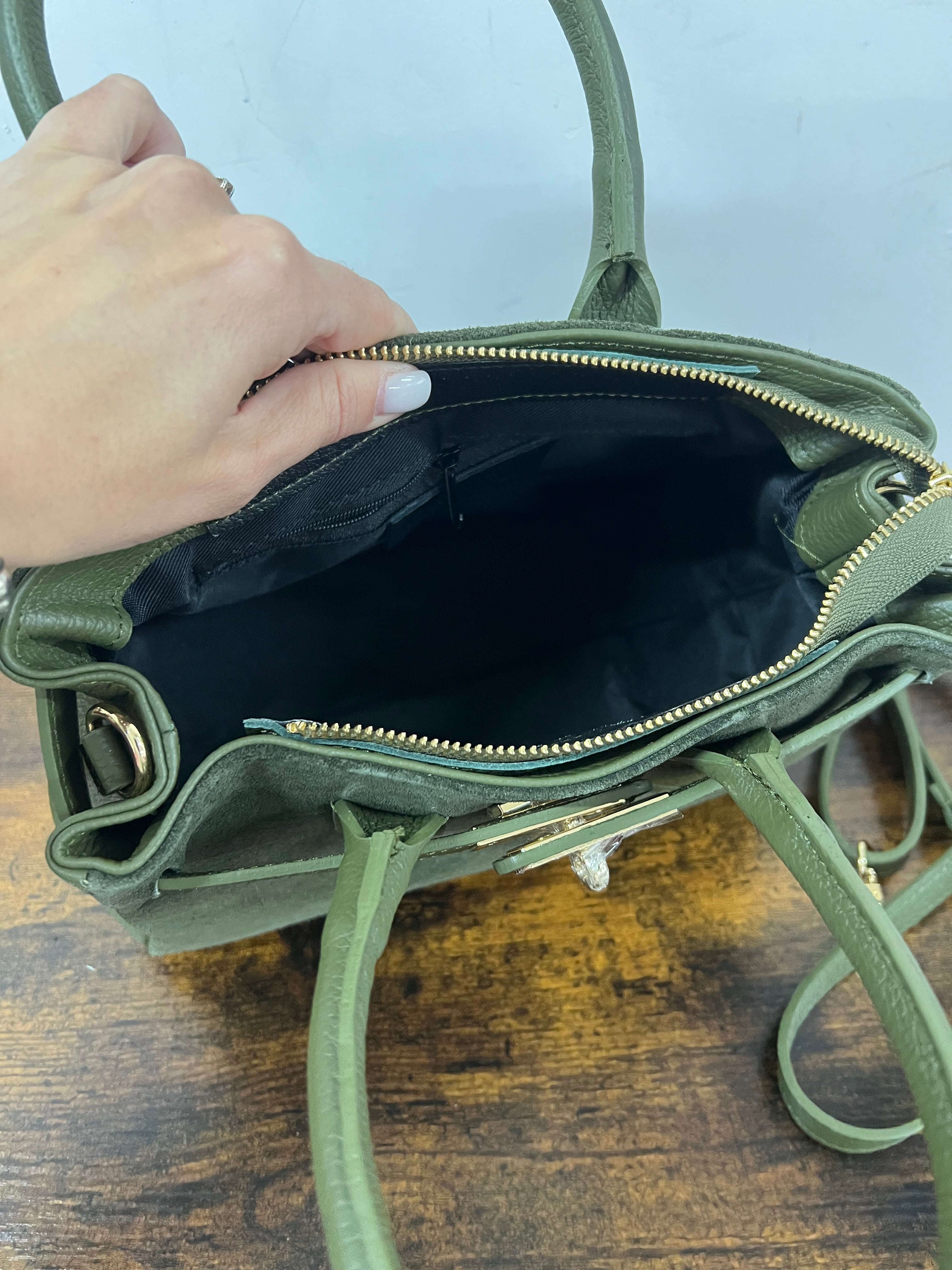 Shopper horse suede mini verde militare