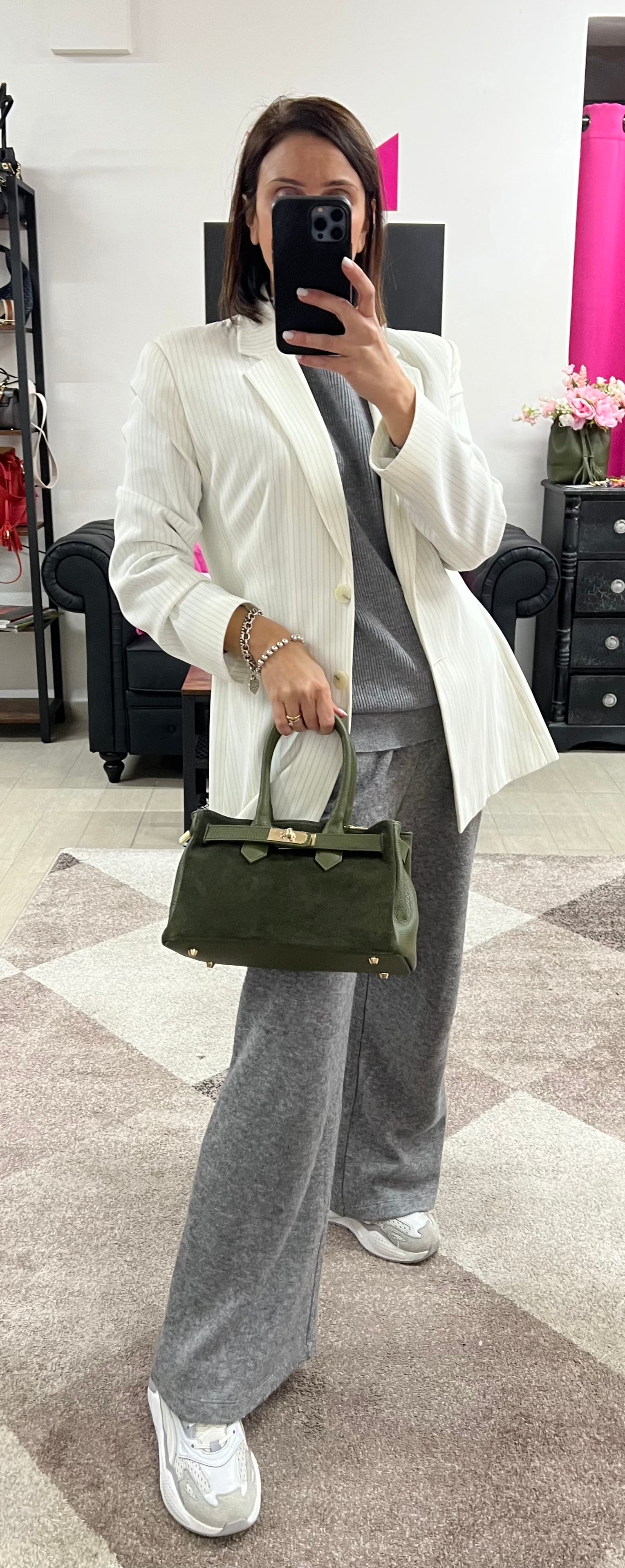 Shopper horse suede mini verde militare