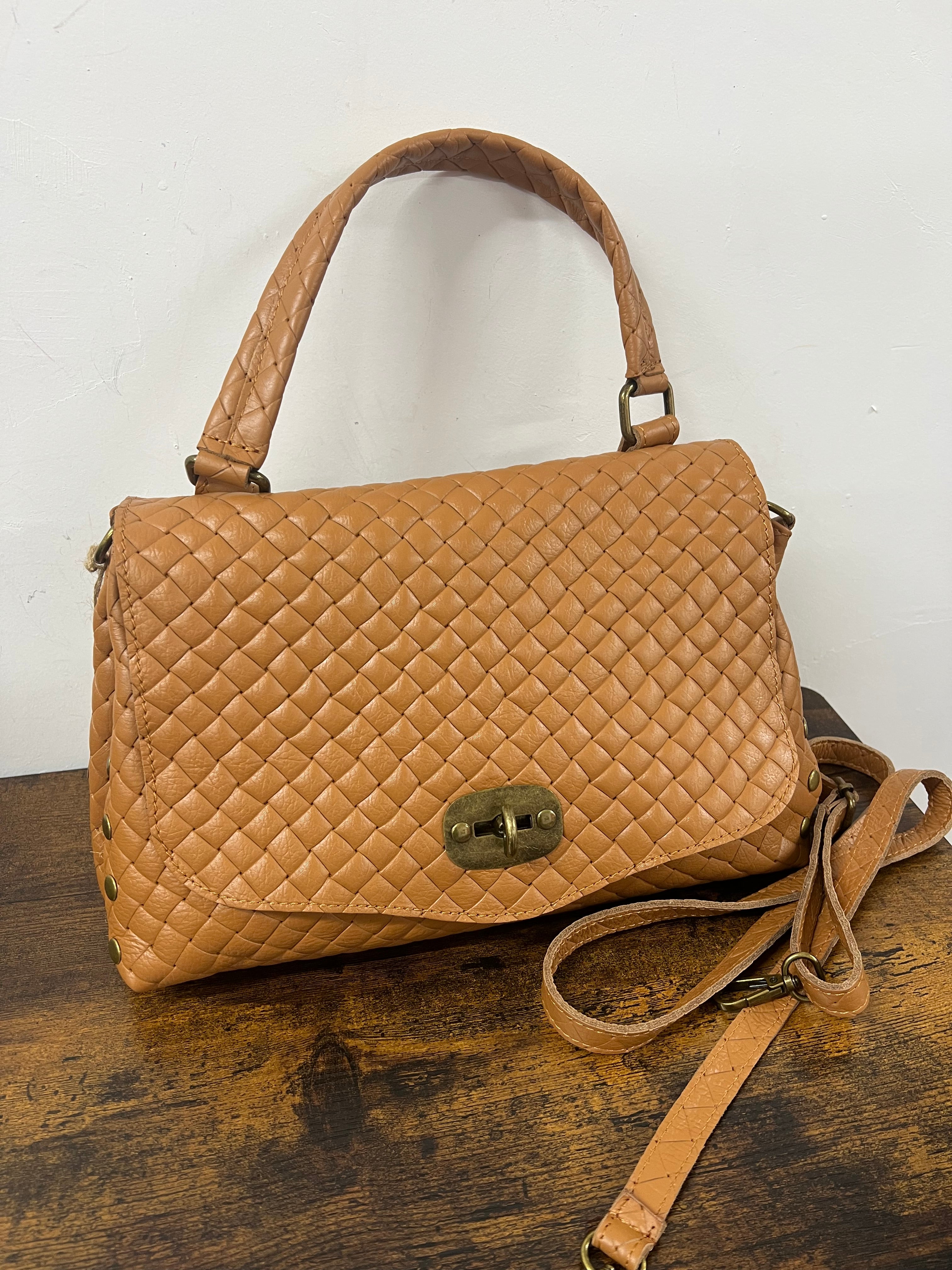 Country bag monocolore maxi intreccio cuoio chiaro