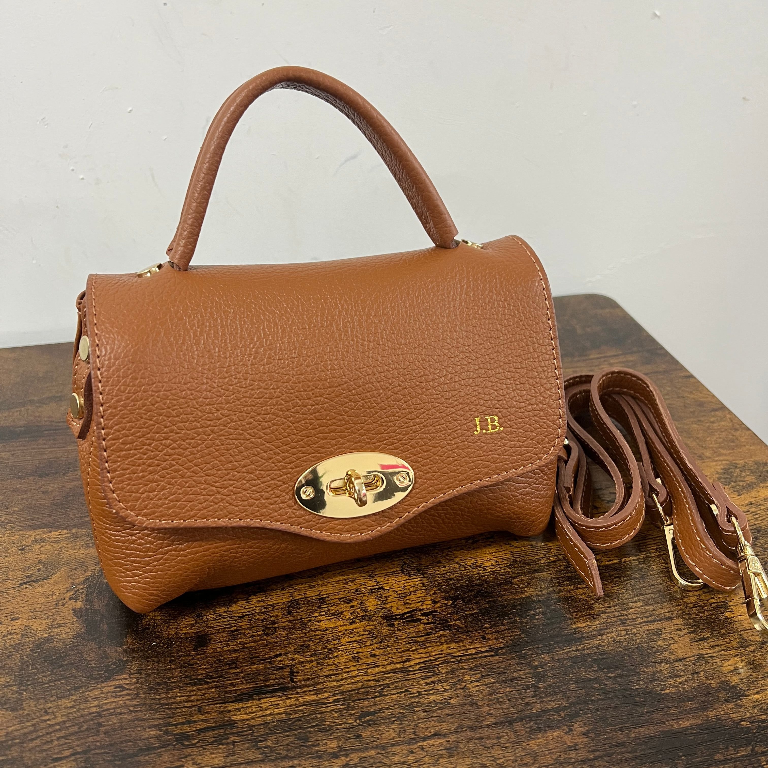 Country bag monocolore z pocket cuoio scuro