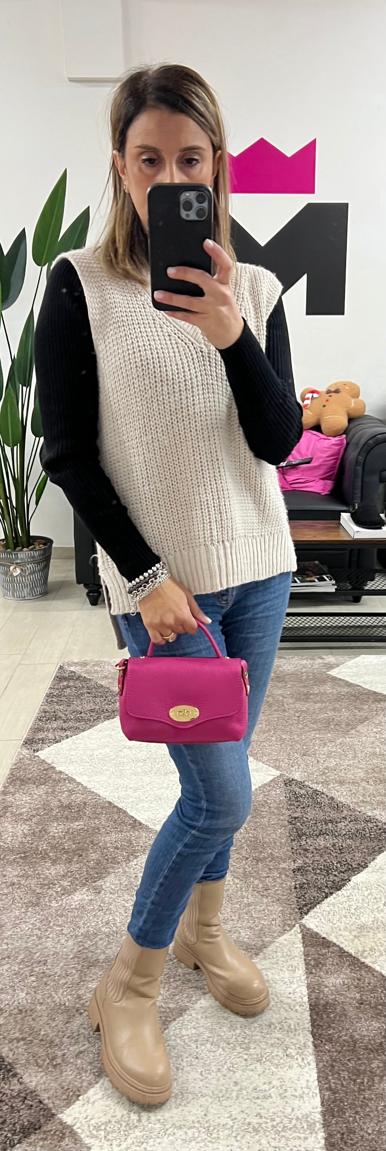 Country bag monocolore z pocket fucsia
