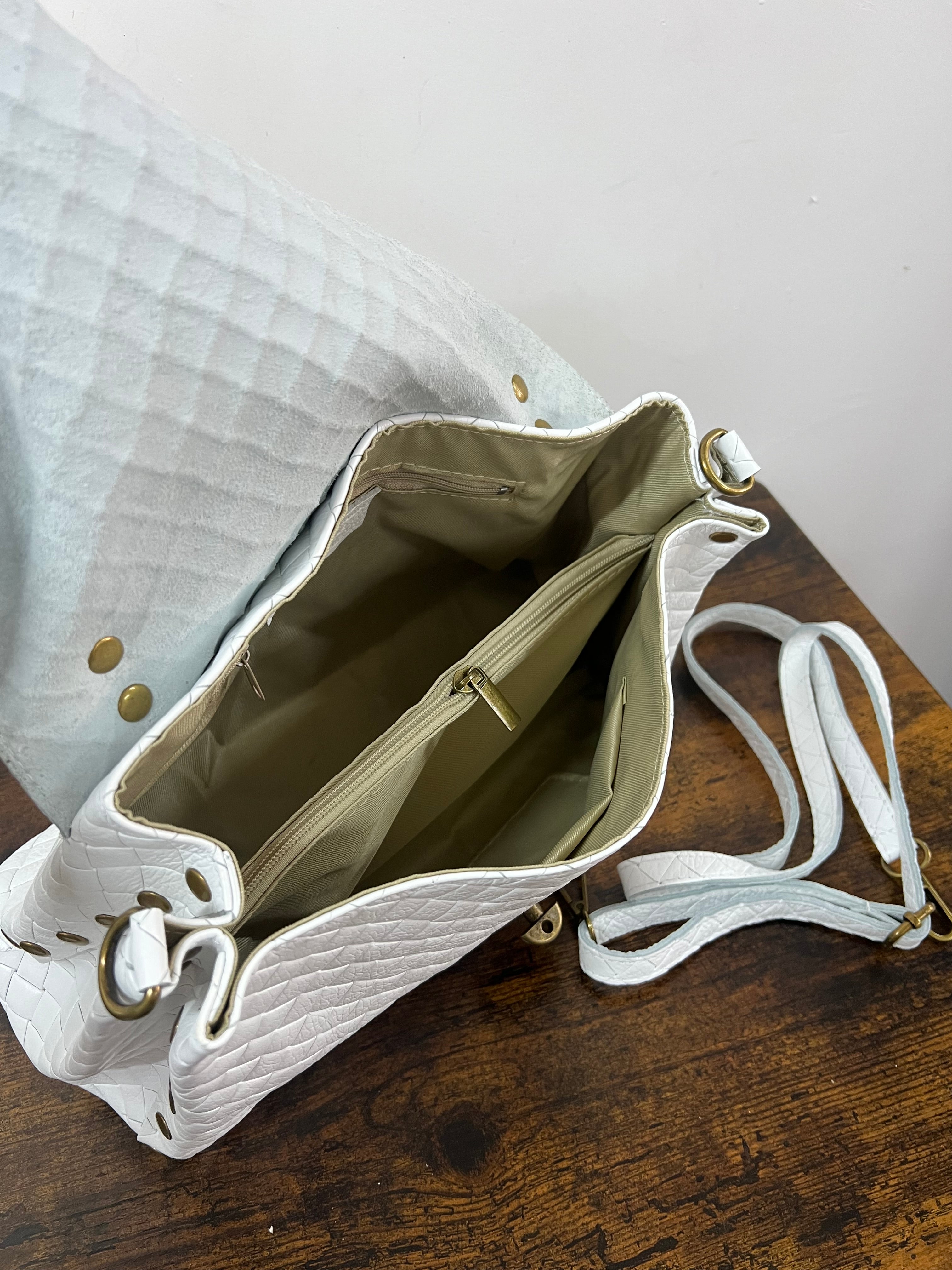 Country bag monocolore z media intreccio bianco