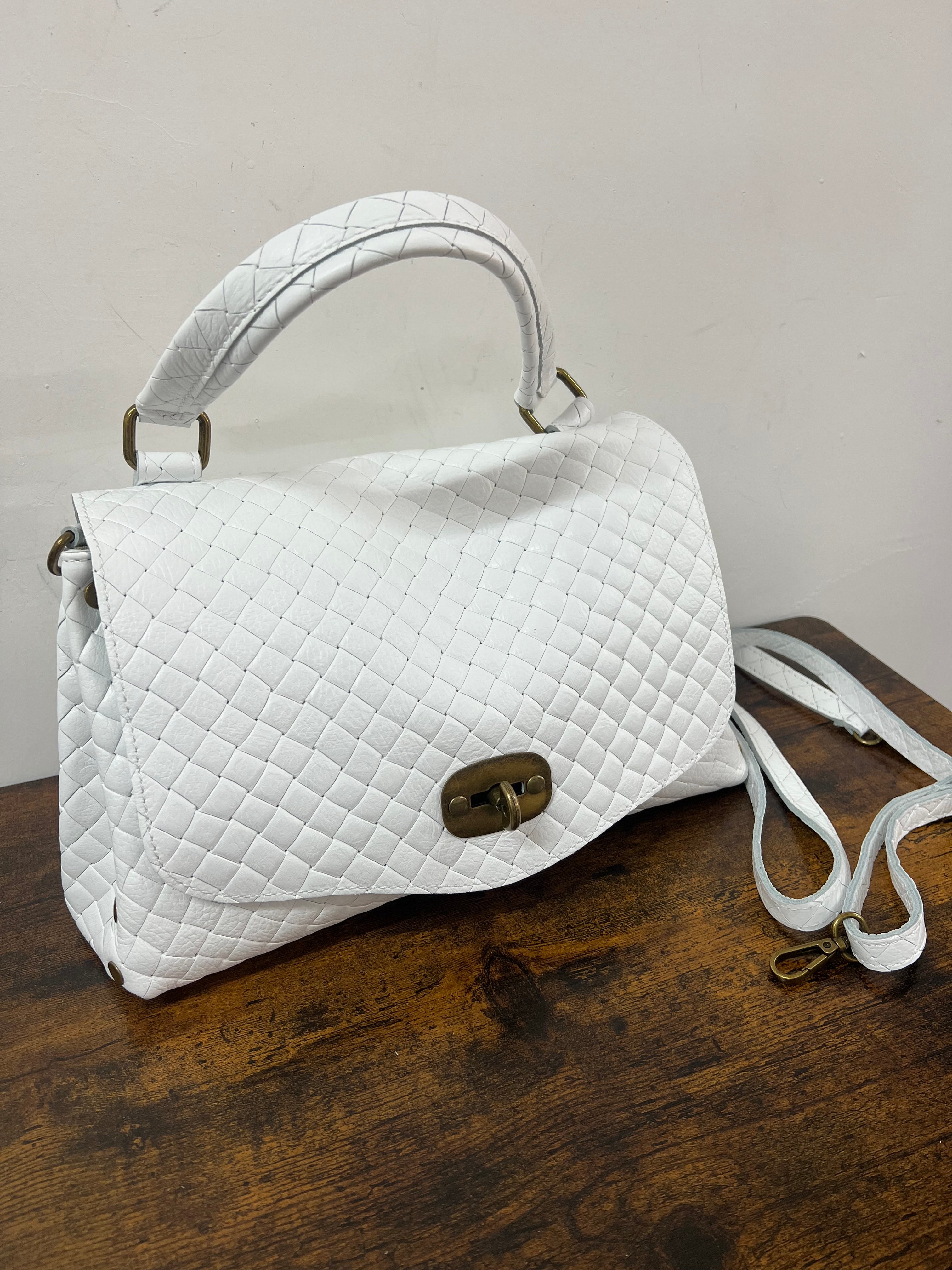 Country bag monocolore z media intreccio bianco