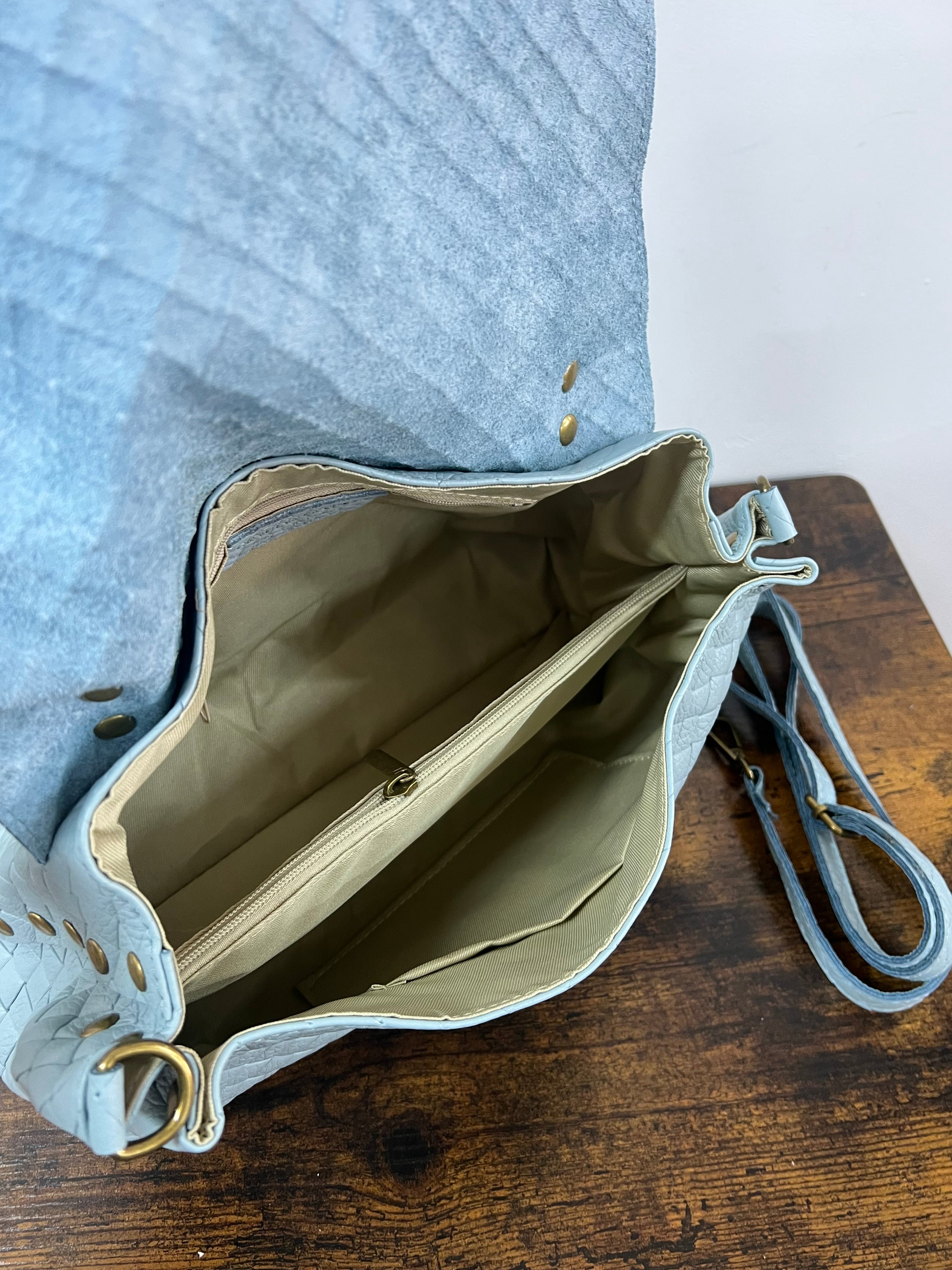 Country bag monocolore maxi intreccio celeste