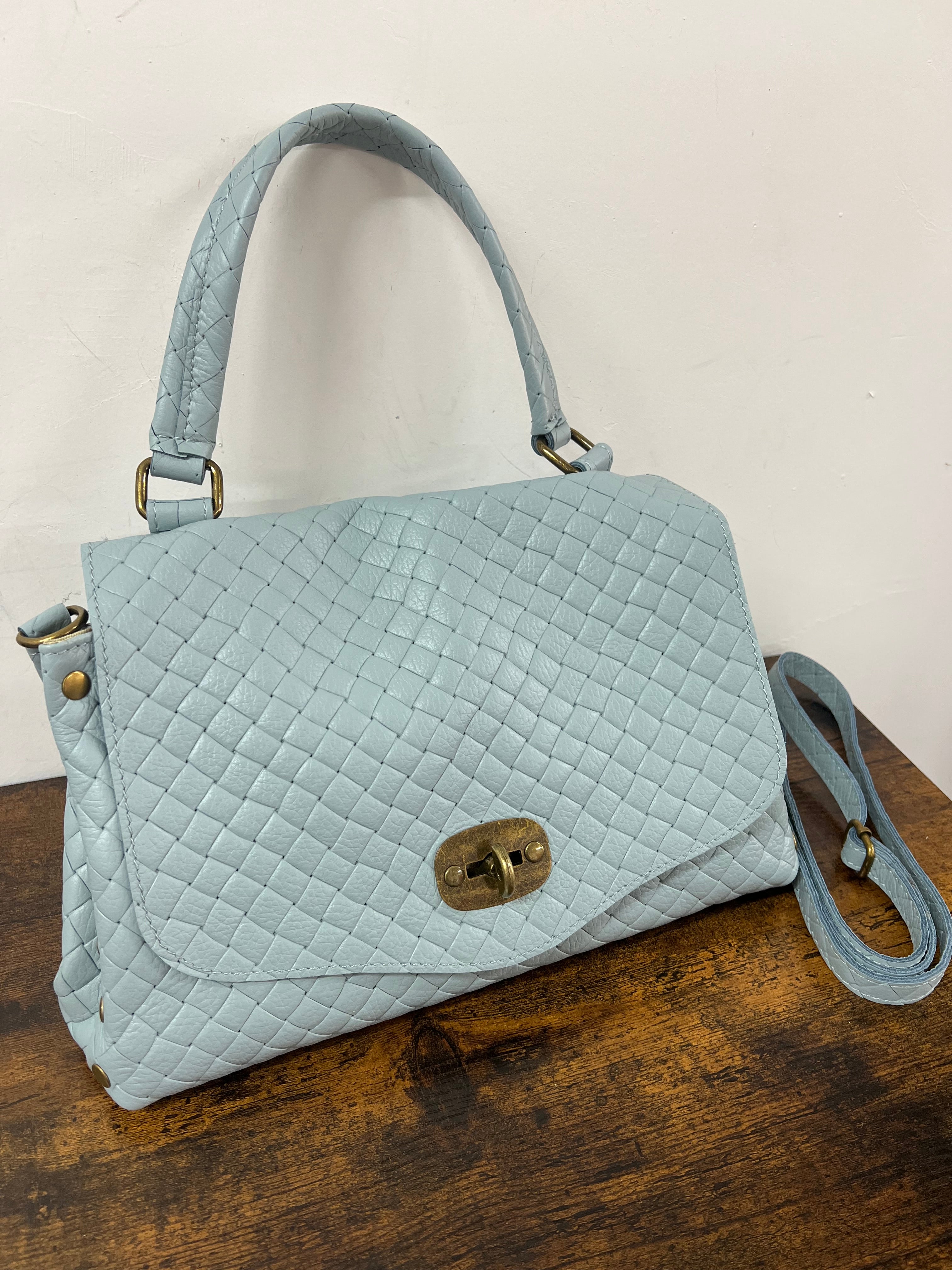 Country bag monocolore maxi intreccio celeste