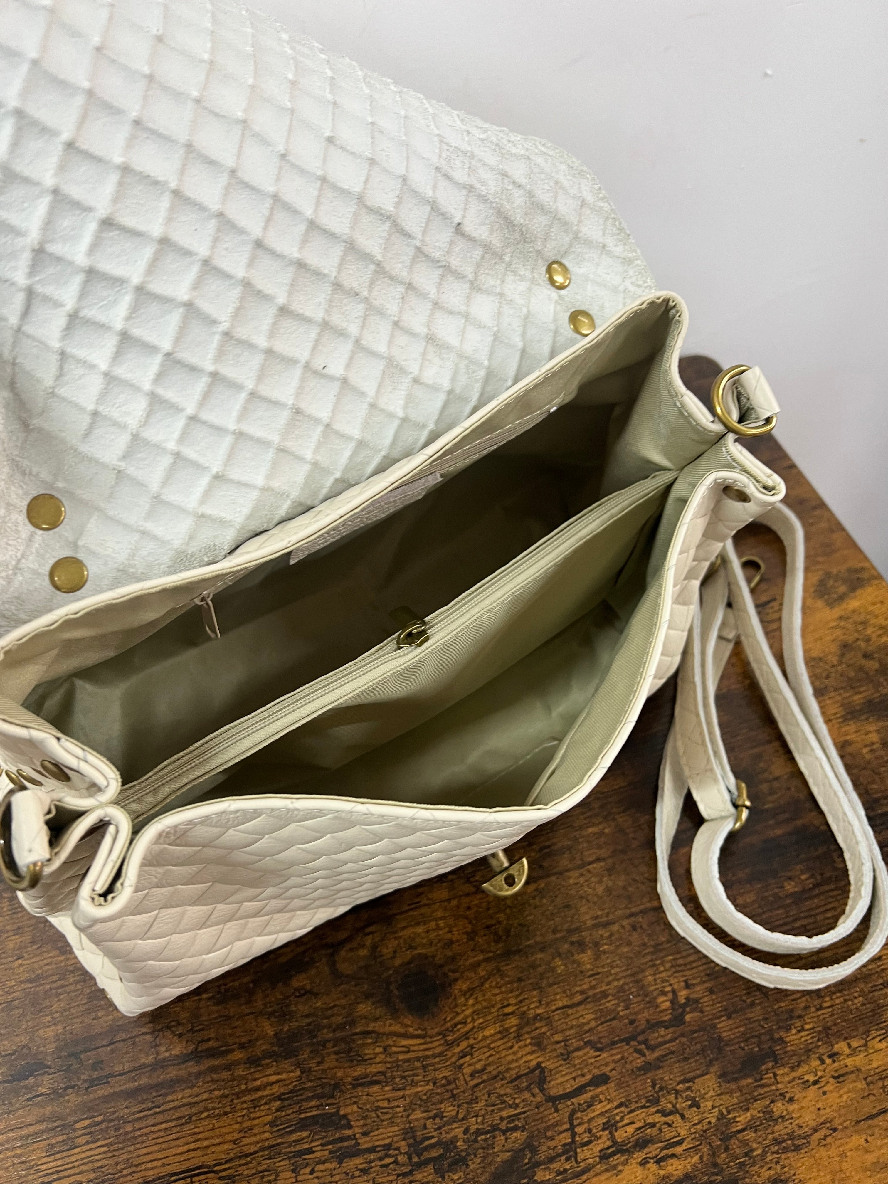Country bag monocolore z media intreccio panna