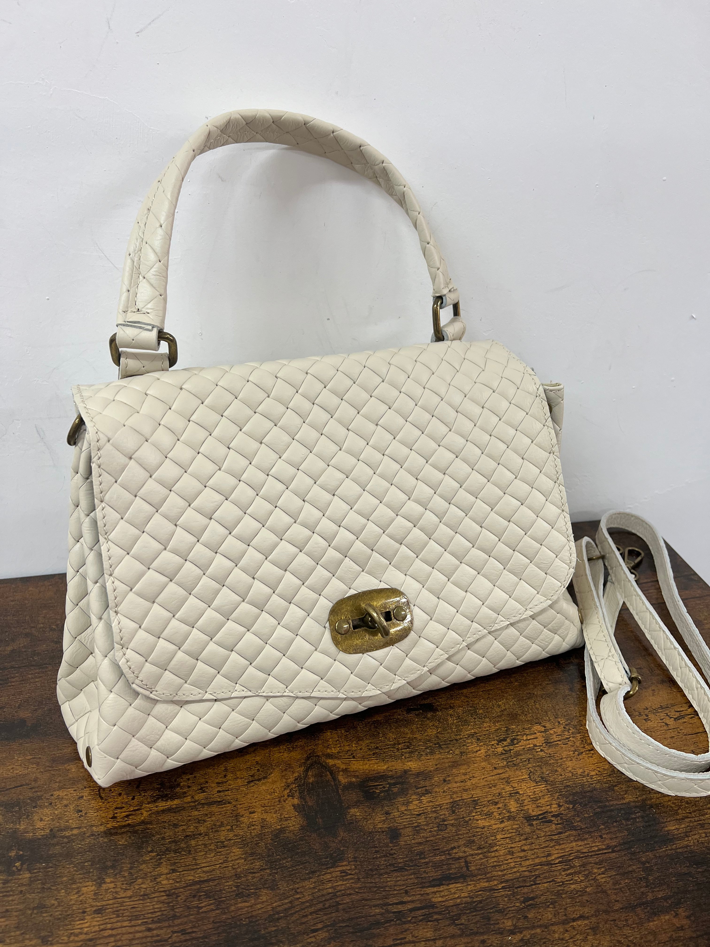 Country bag monocolore z media intreccio panna