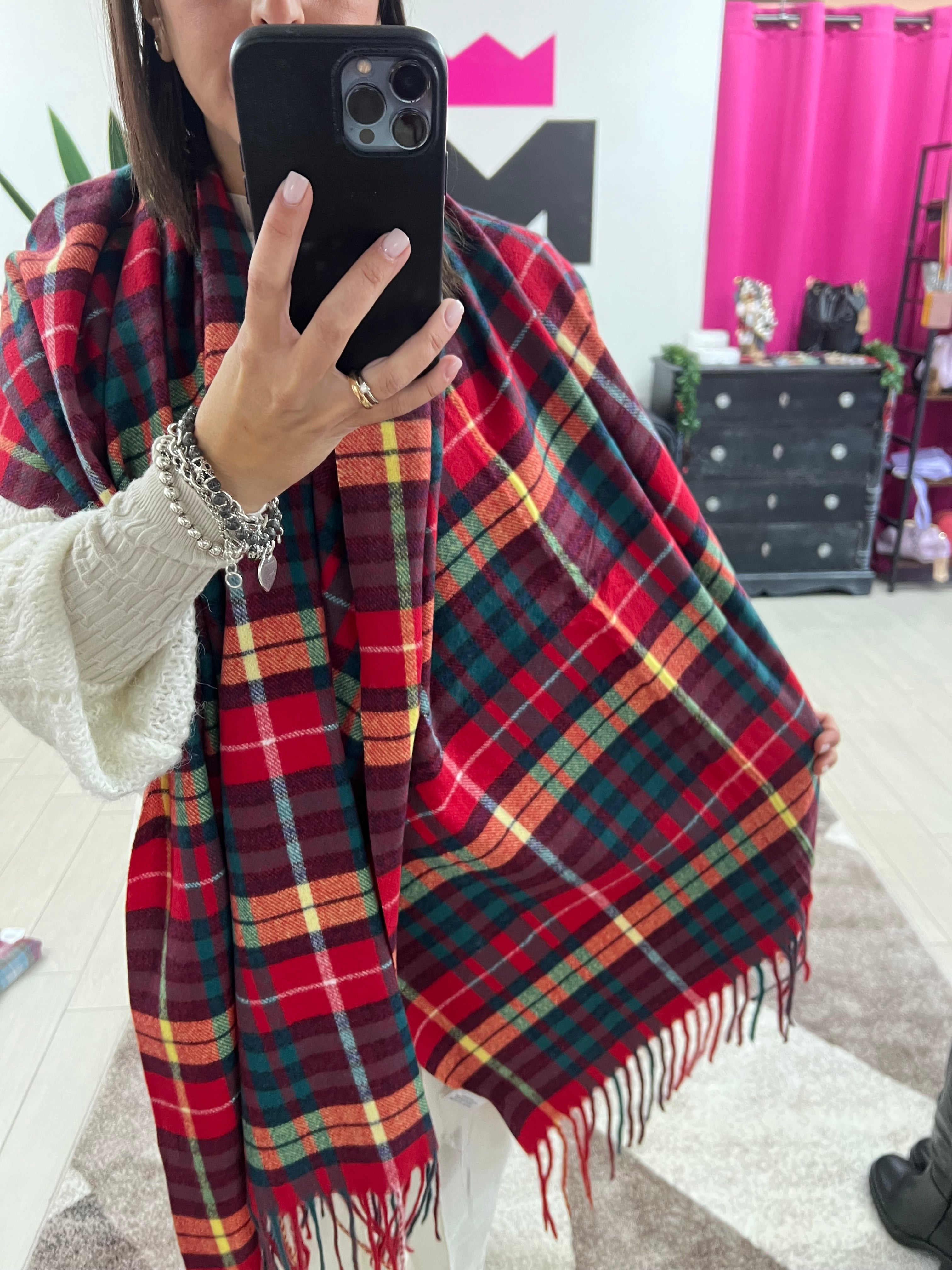 Red multicolor tartan scarf