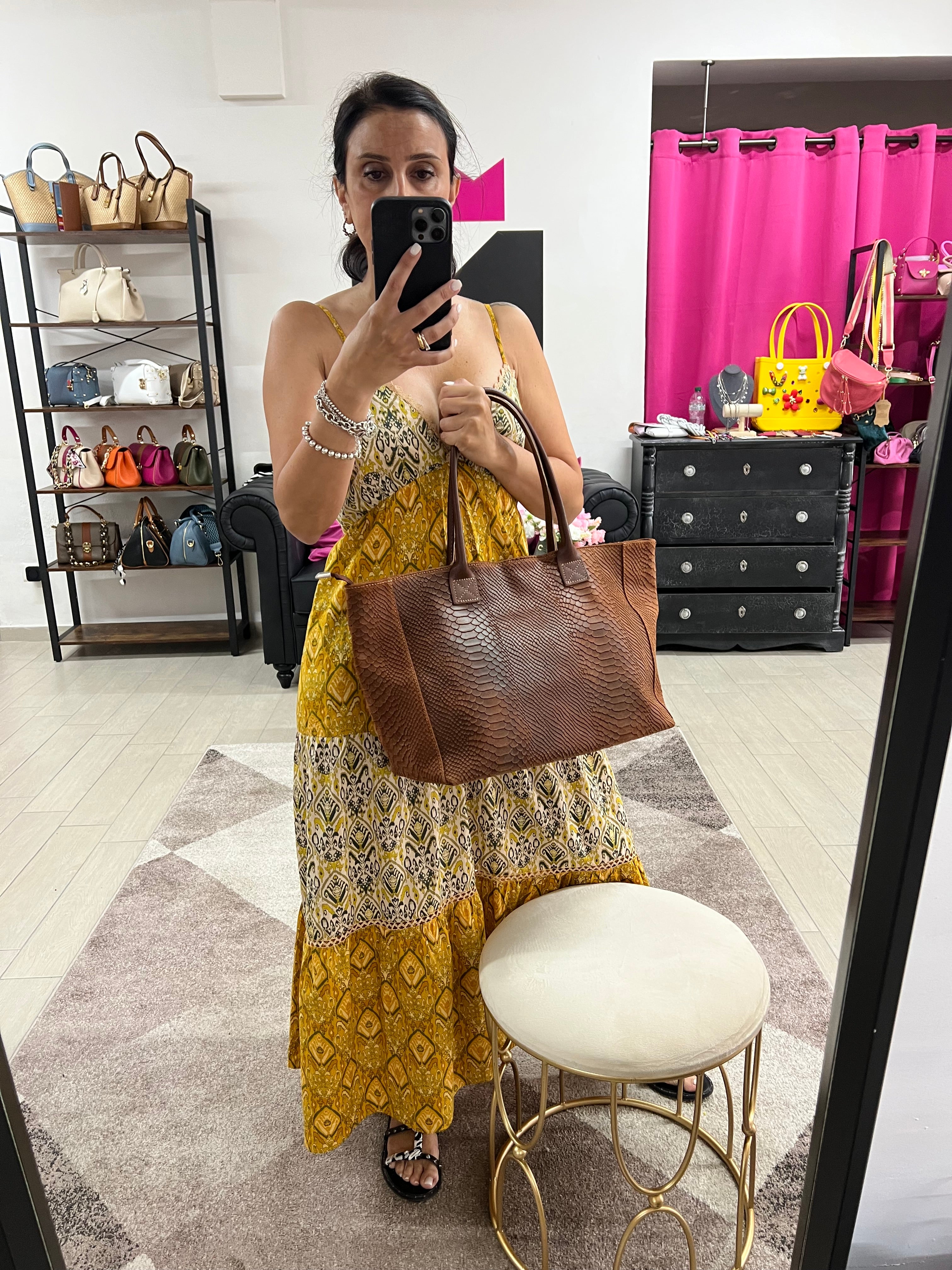 Tote bag cocco cuoio scuro