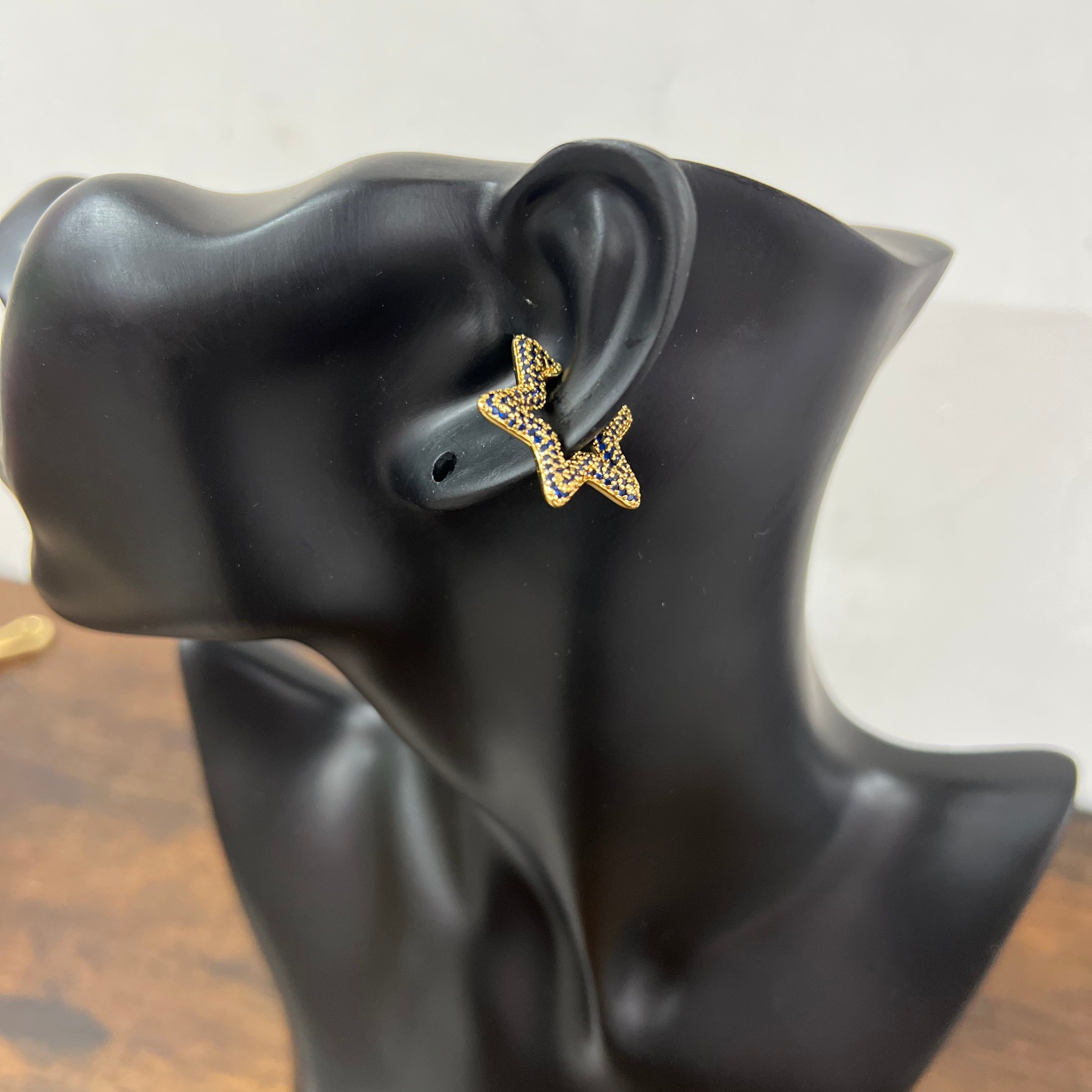 Single earcuff stella dorato zirconi blu