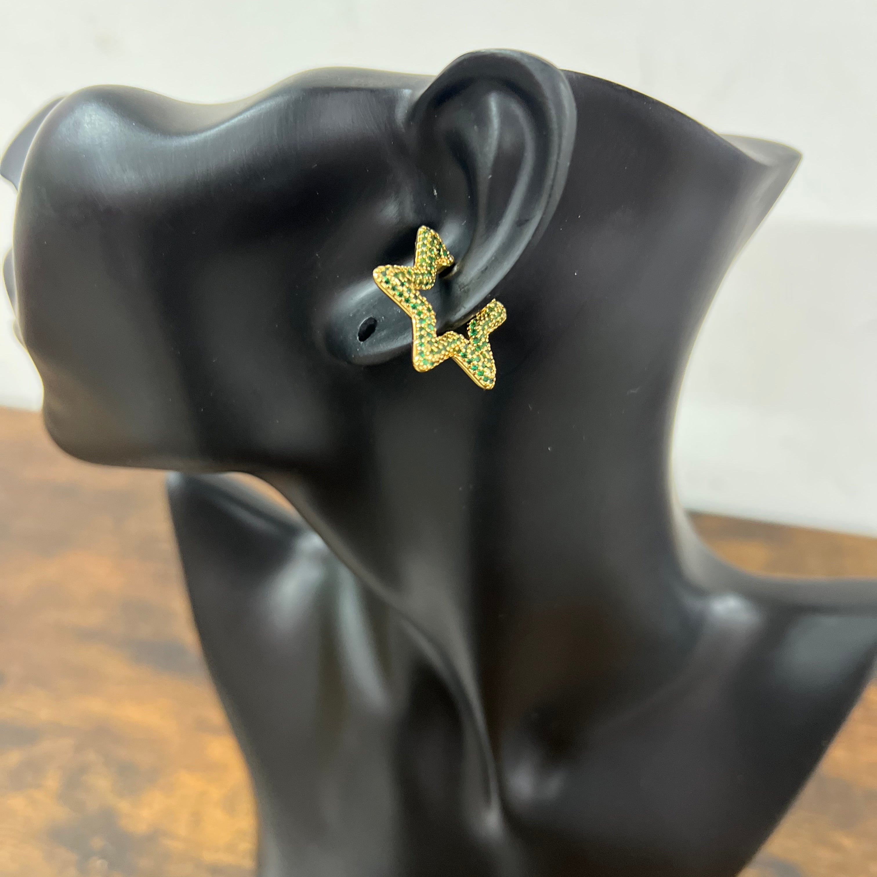 Single earcuff stella dorata zirconi verdi