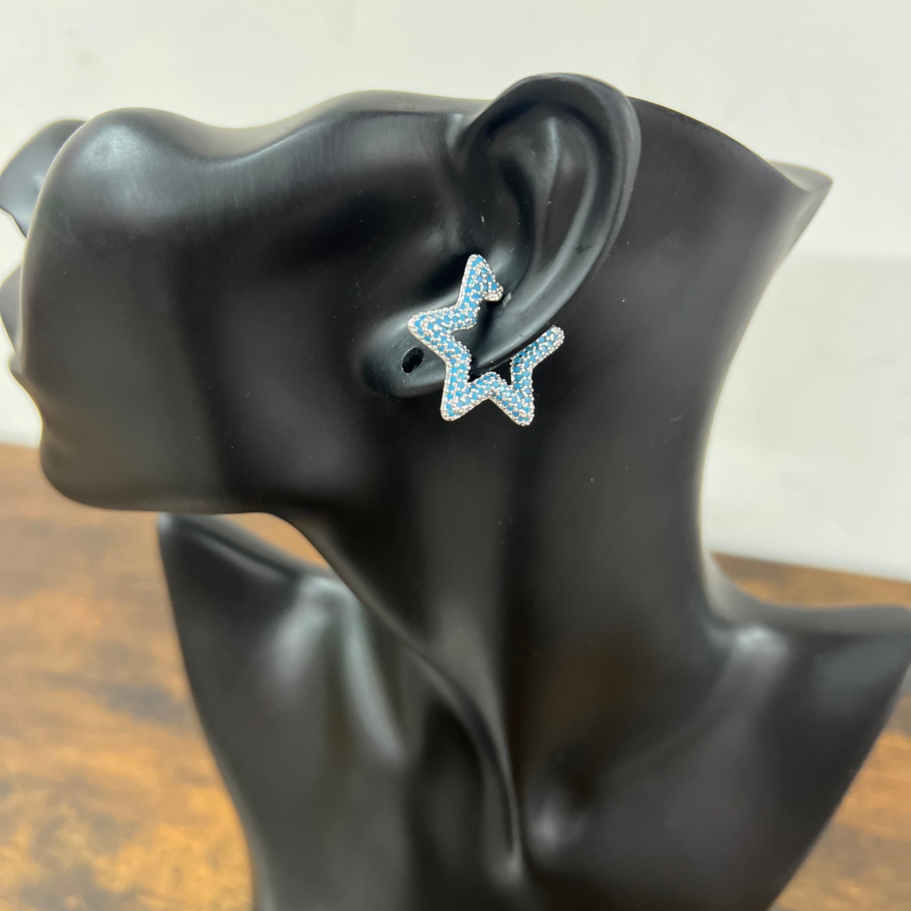 Single earcuff stella argentato turchese