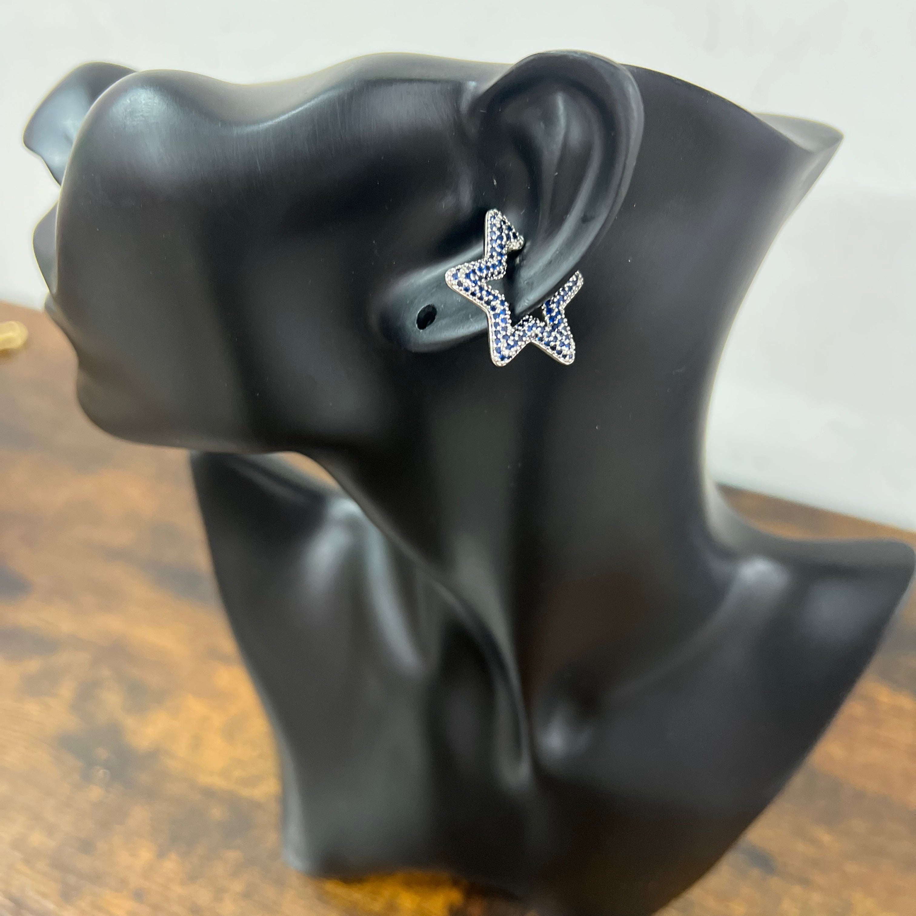 Single earcuff stella argentato zirconi blu