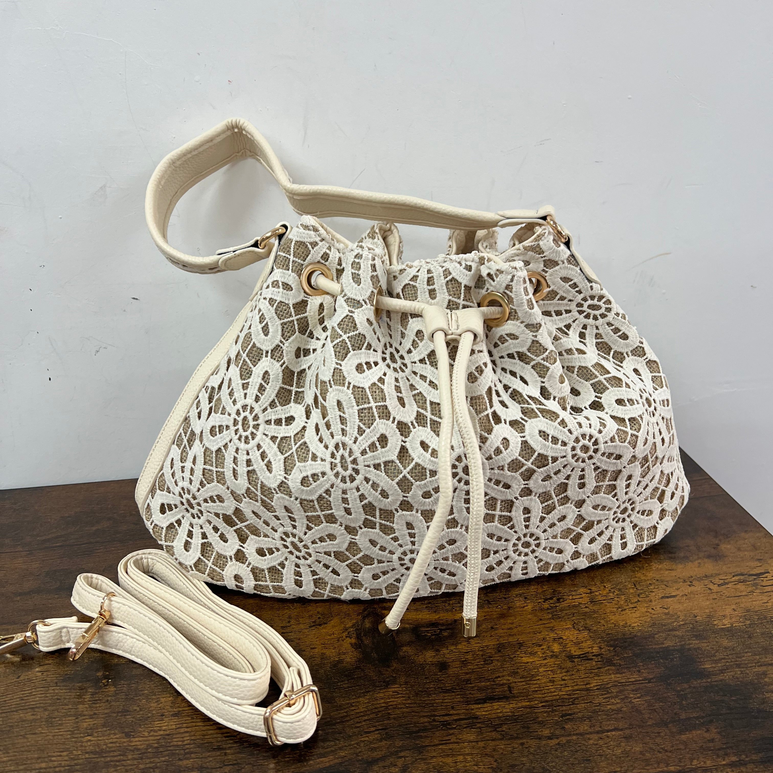Sacchetto merletto e juta panna