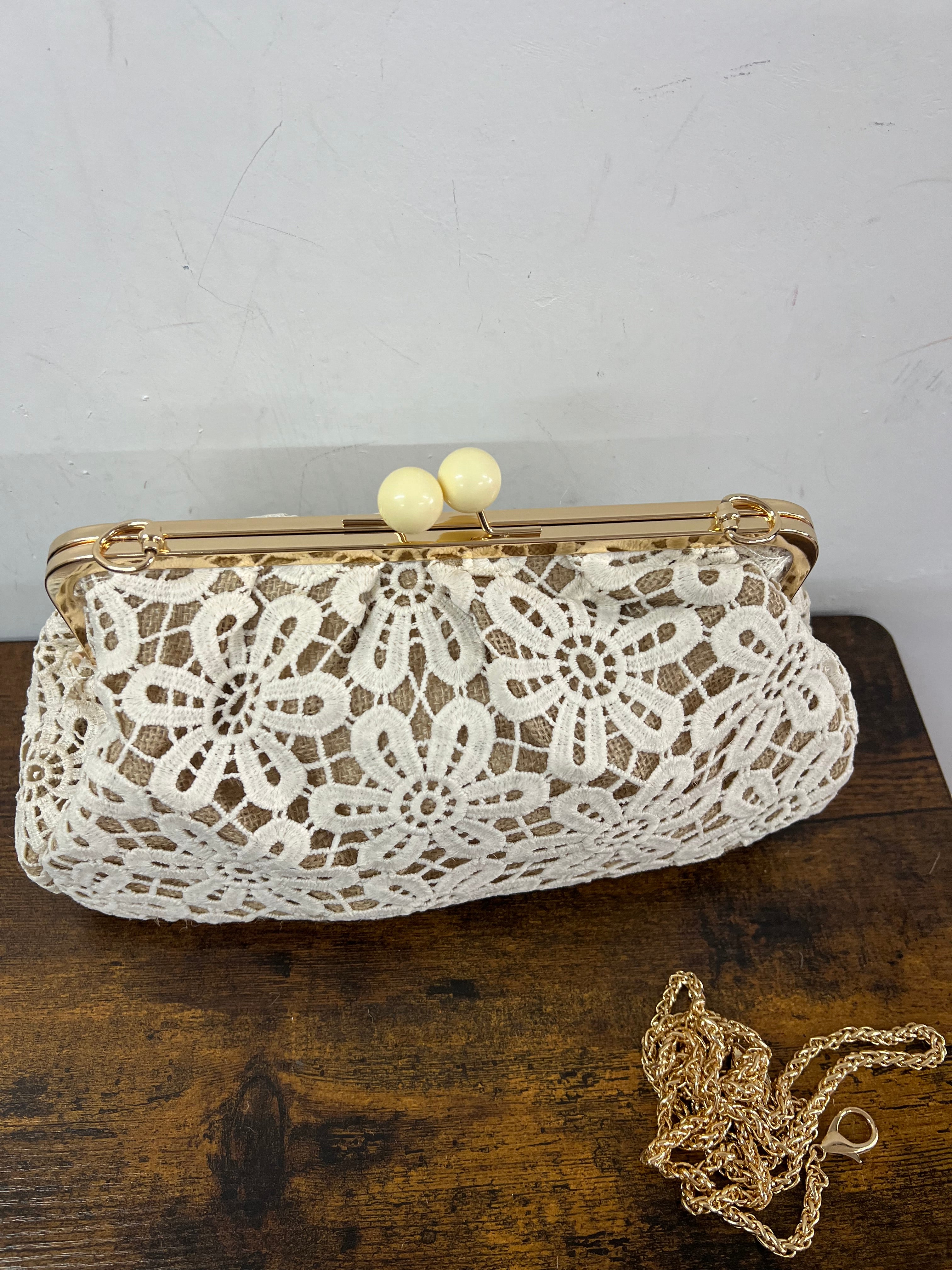 Maxi borsello merletto e juta panna