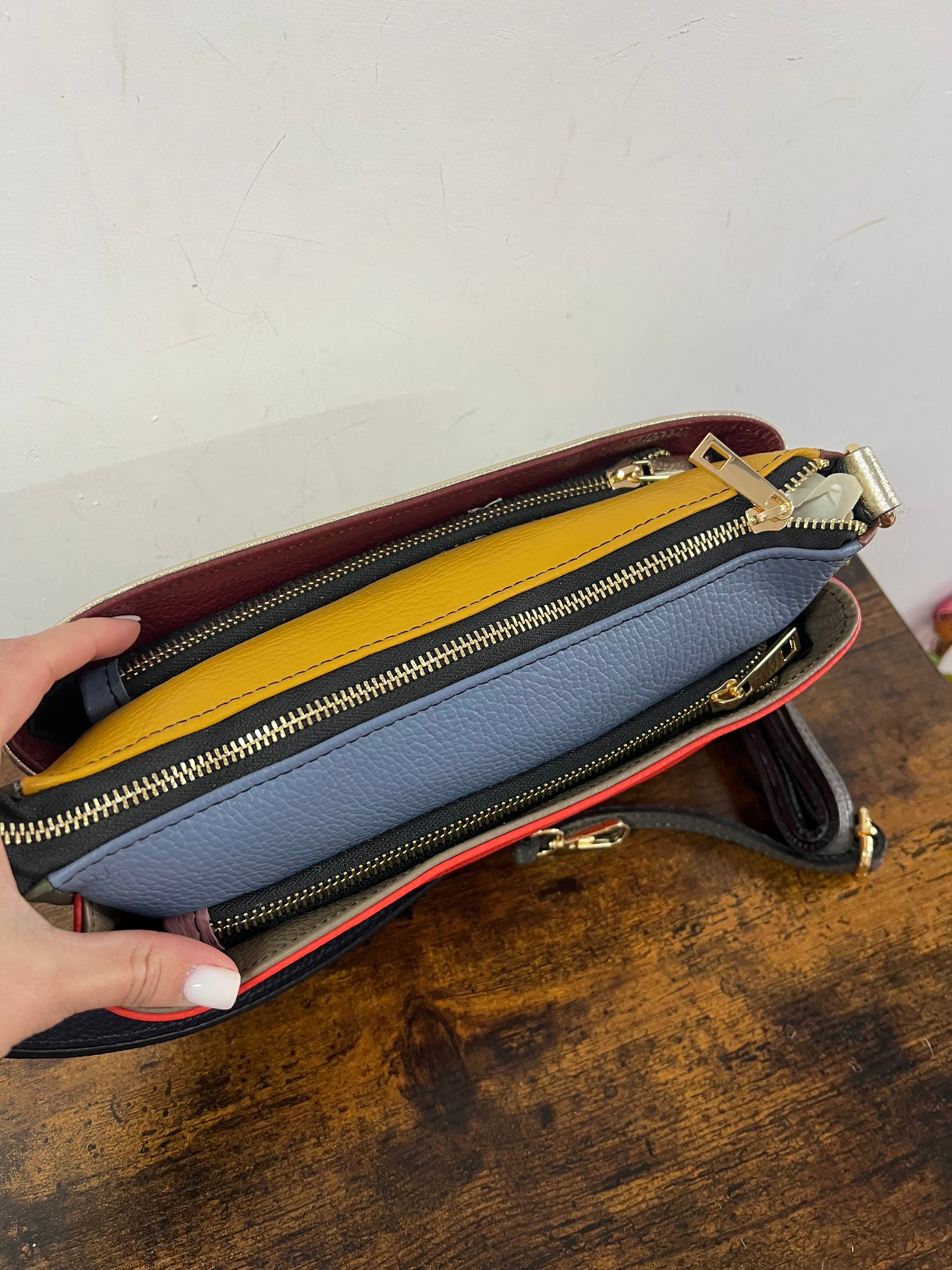 Borsetta patchwork rosso arancio e oro