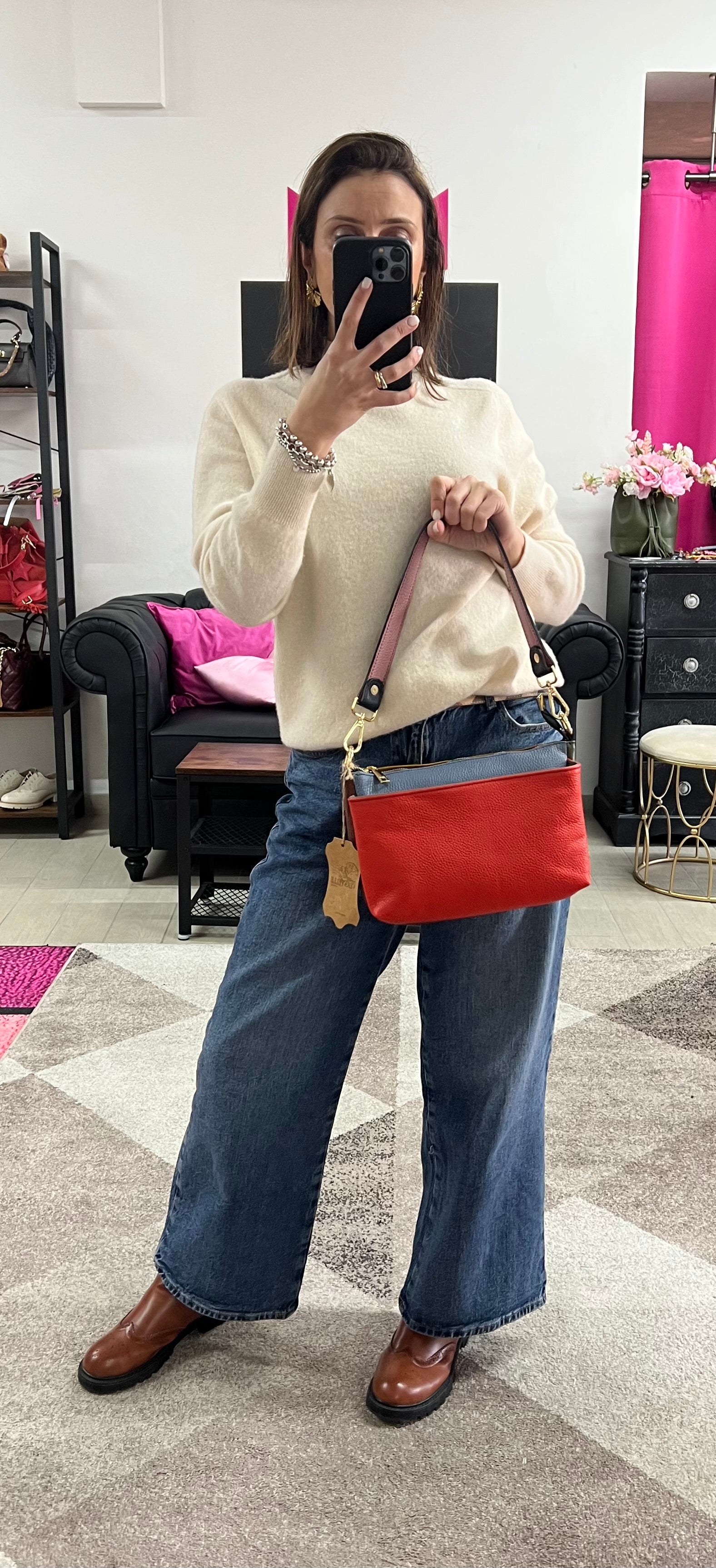 Borsetta patchwork rosso arancio e oro