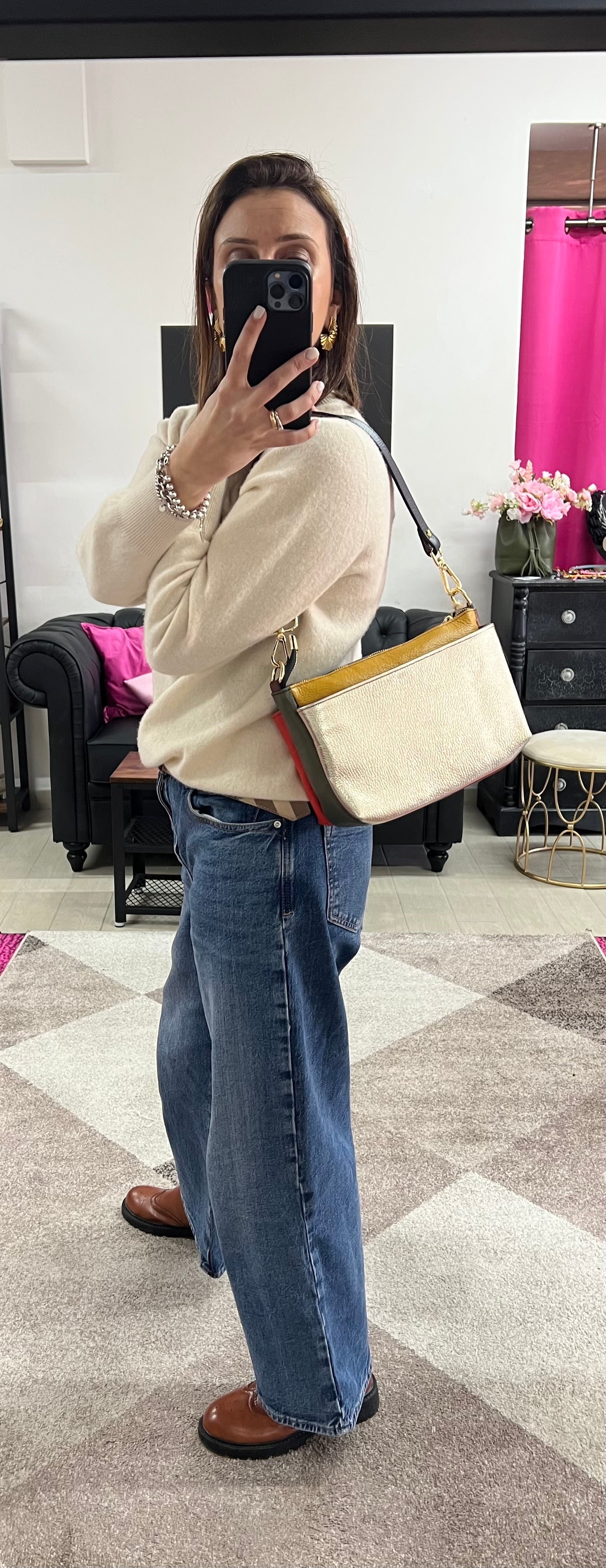 Borsetta patchwork rosso arancio e oro