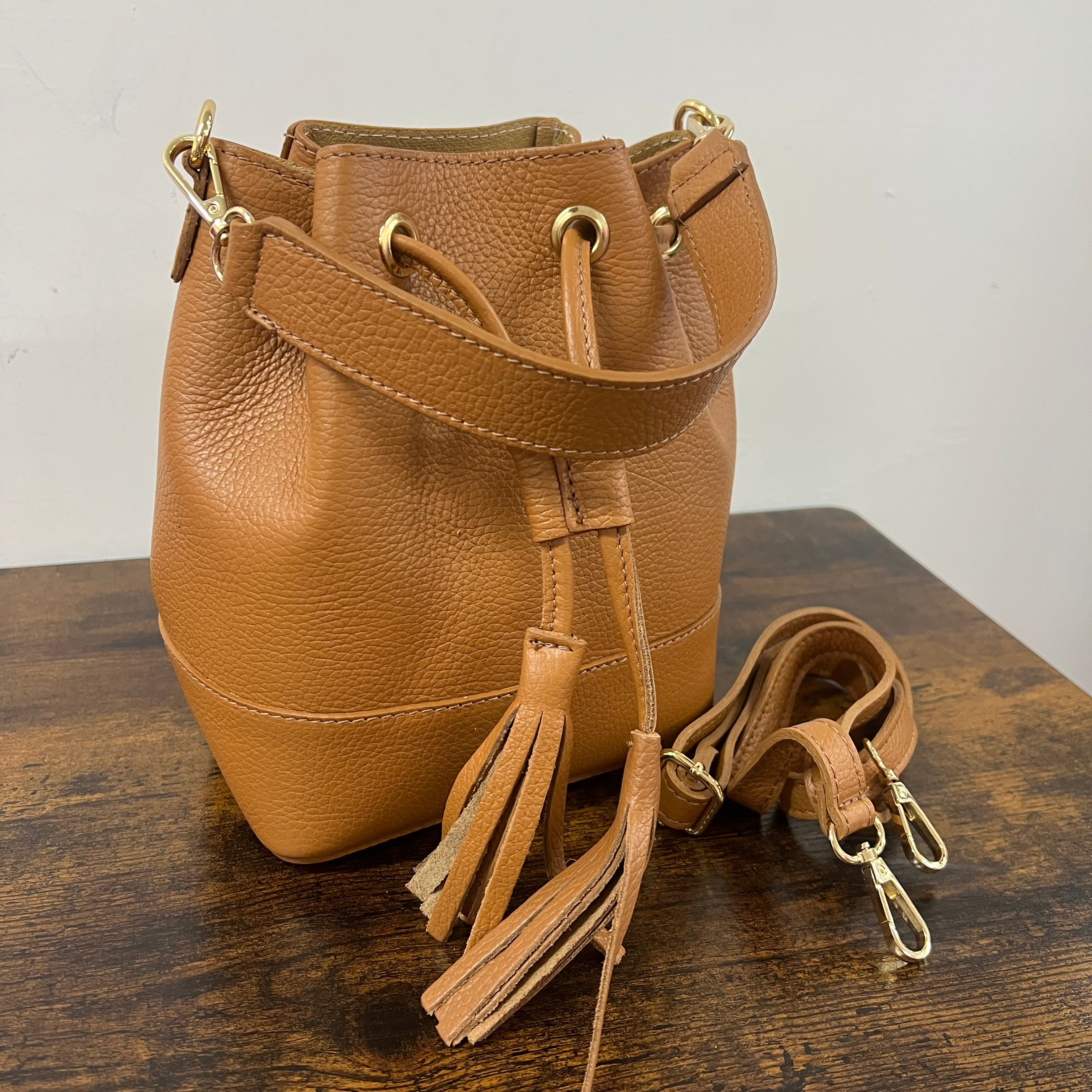 Sacchetto frange mini cuoio chiaro