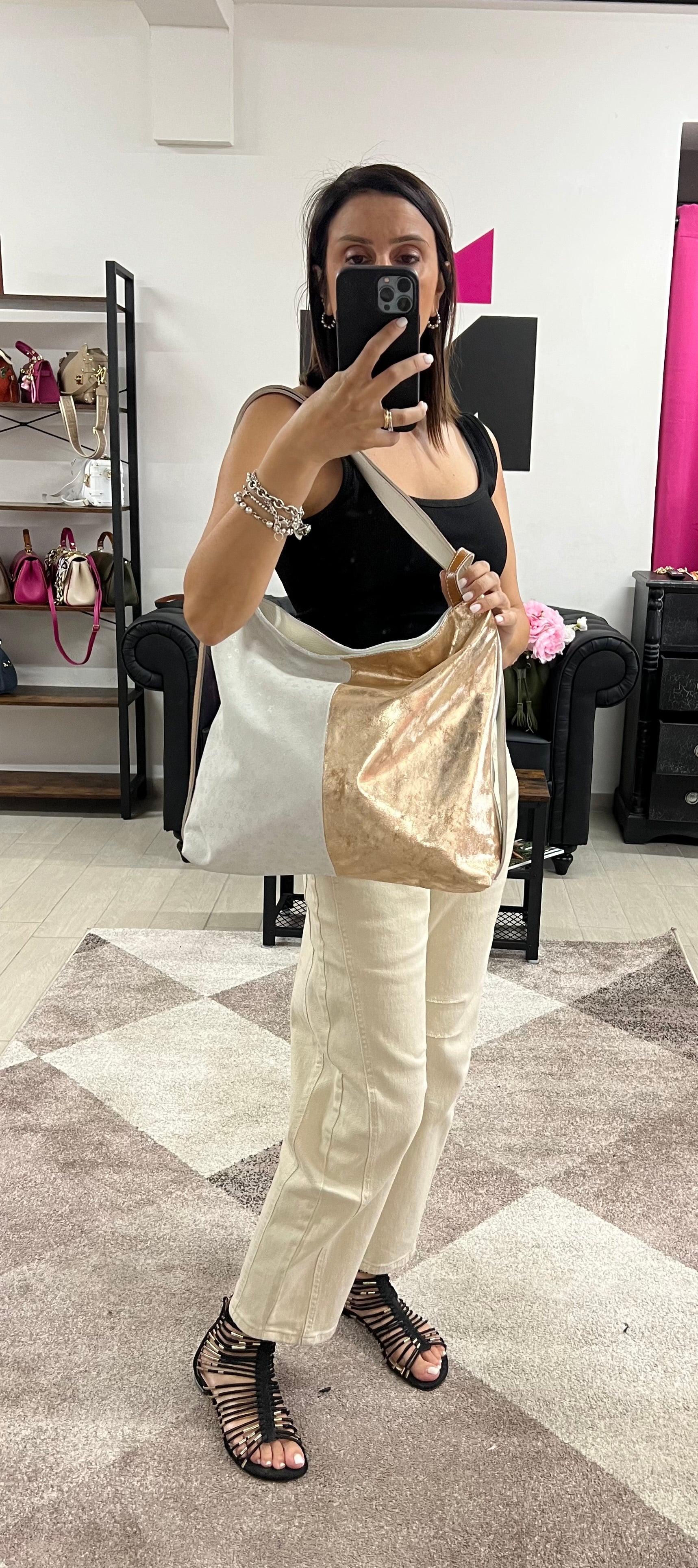 Borsa zaino patchwork argento rosa scam oro ghiaccio scam