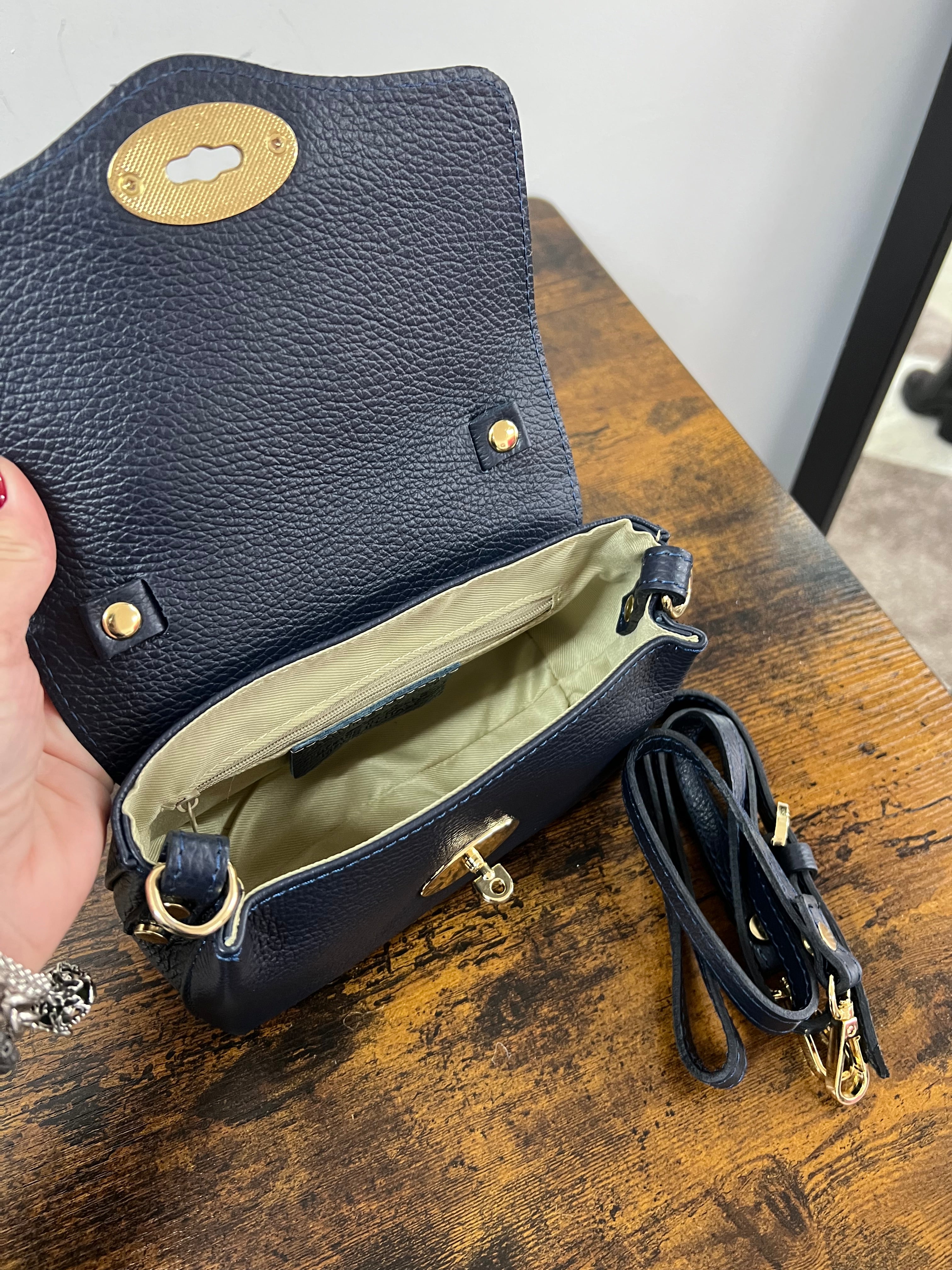 Country bag monocolore z pocket blu navy