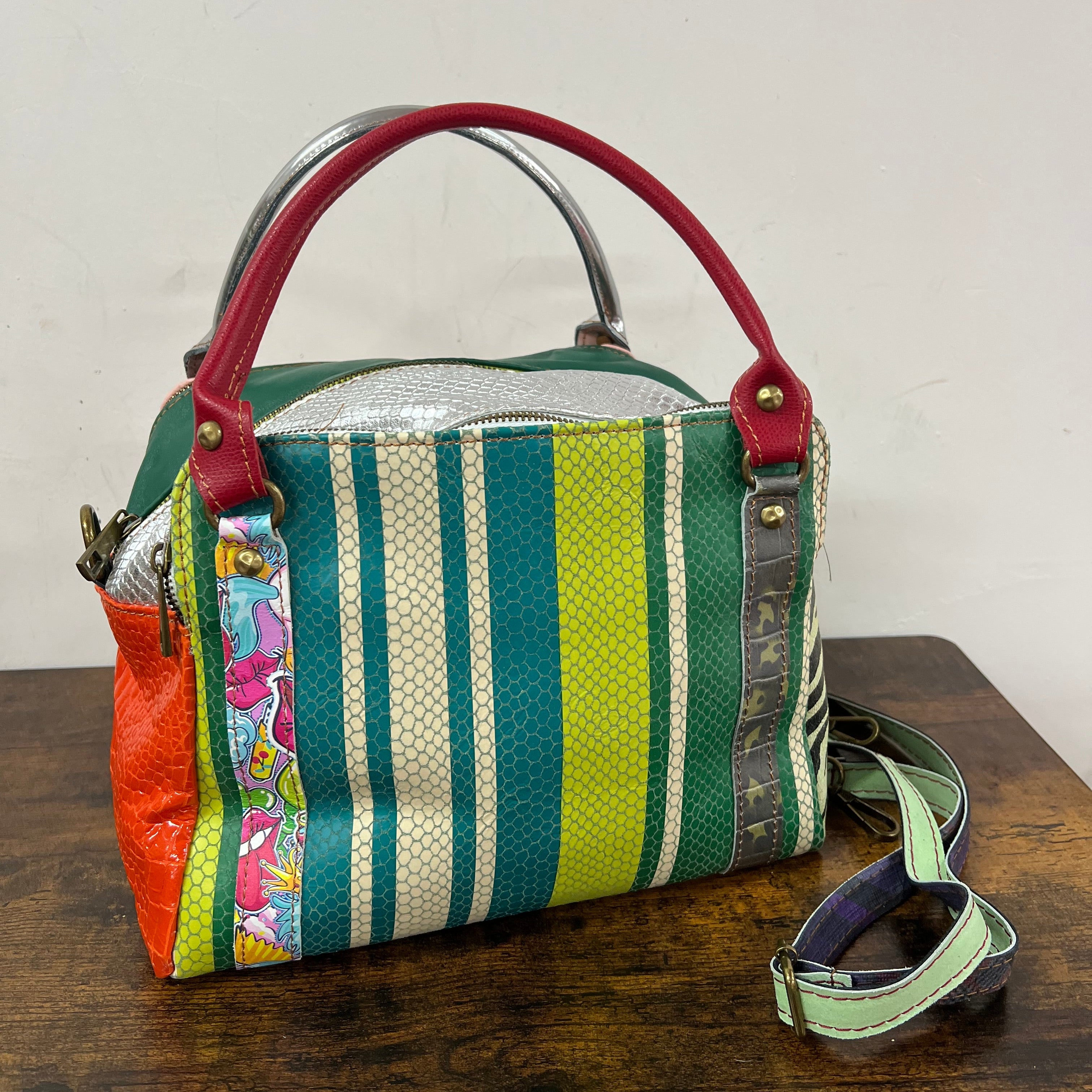 Country quadrotta patchwork righe verde e oro