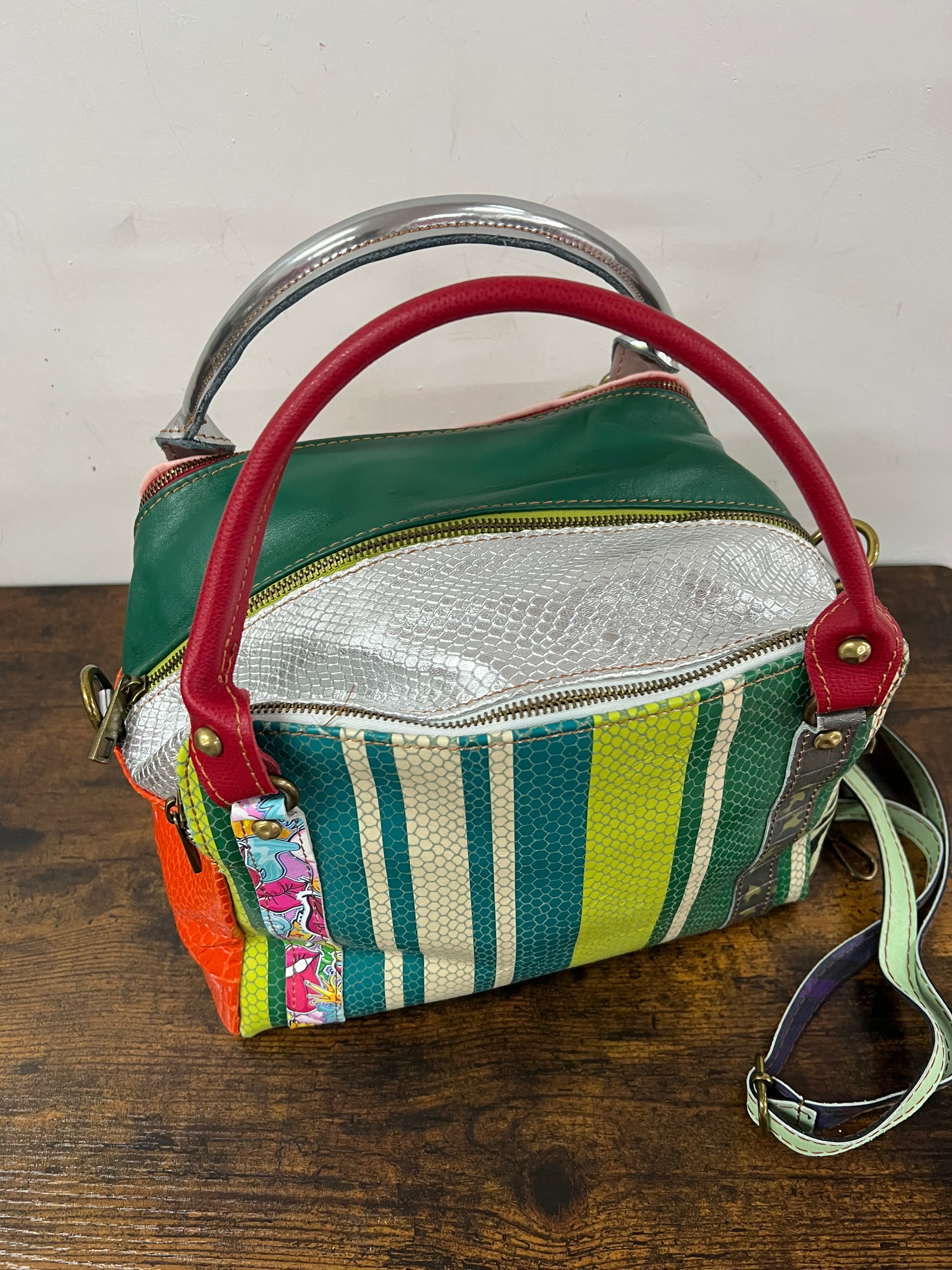 Country quadrotta patchwork righe verde e oro