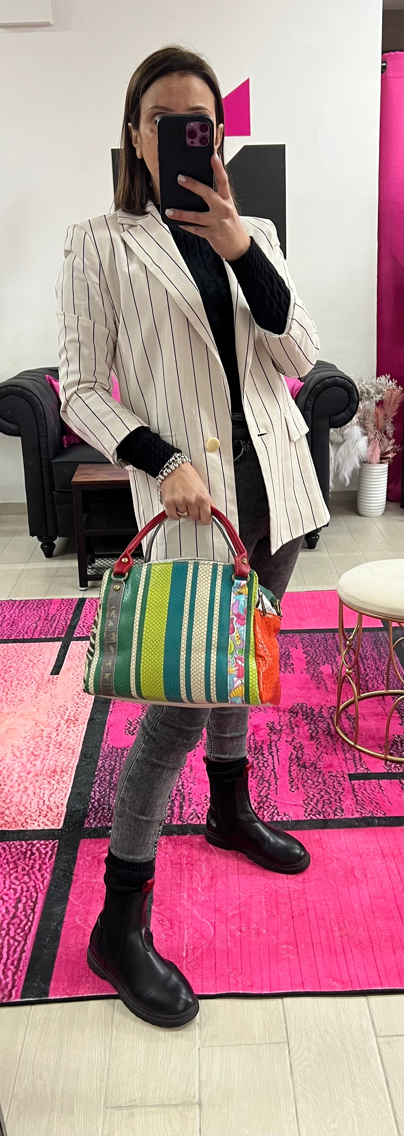 Country quadrotta patchwork righe verde e oro