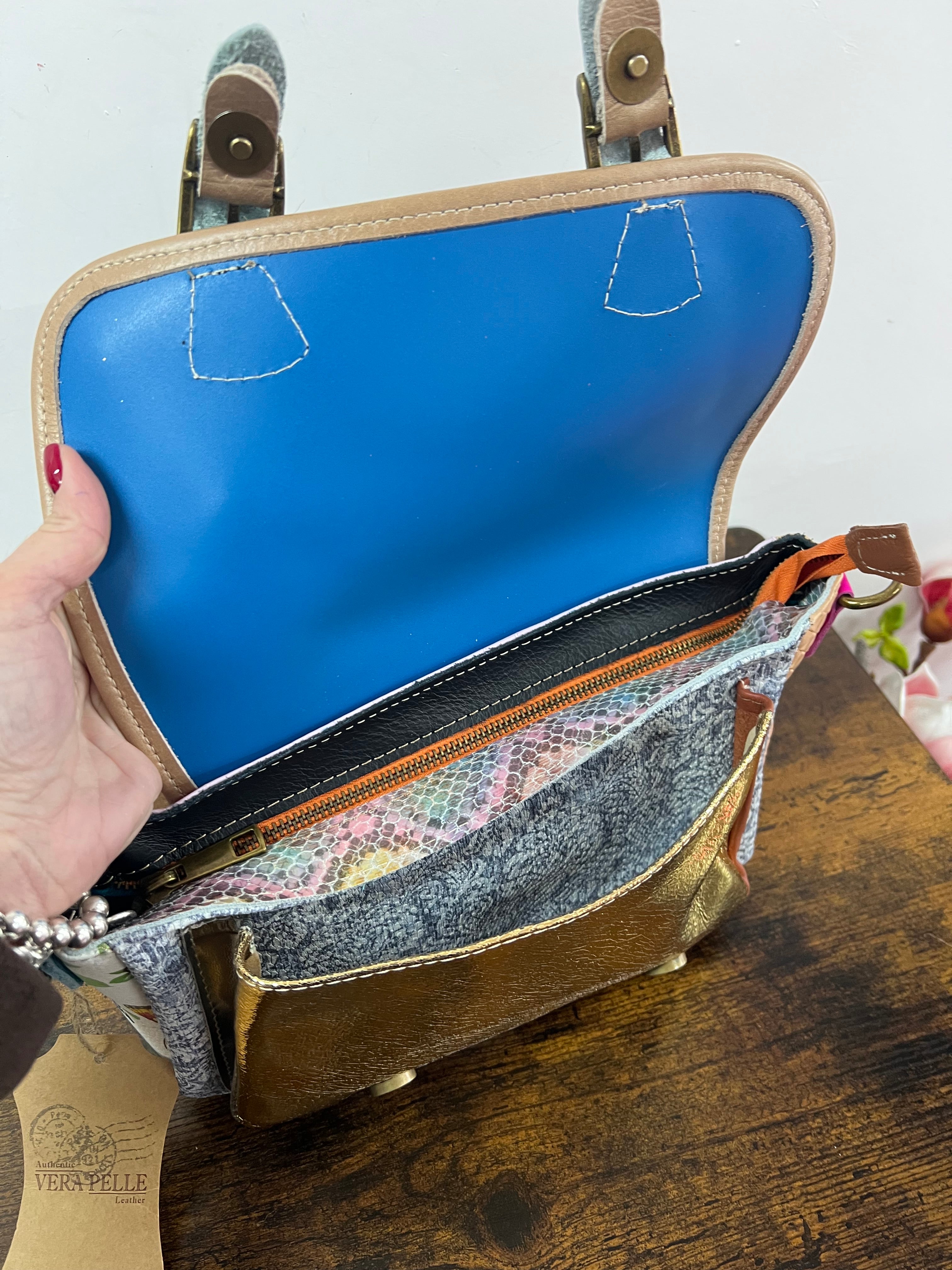 Country cartella patchwork nero e cocco lilla