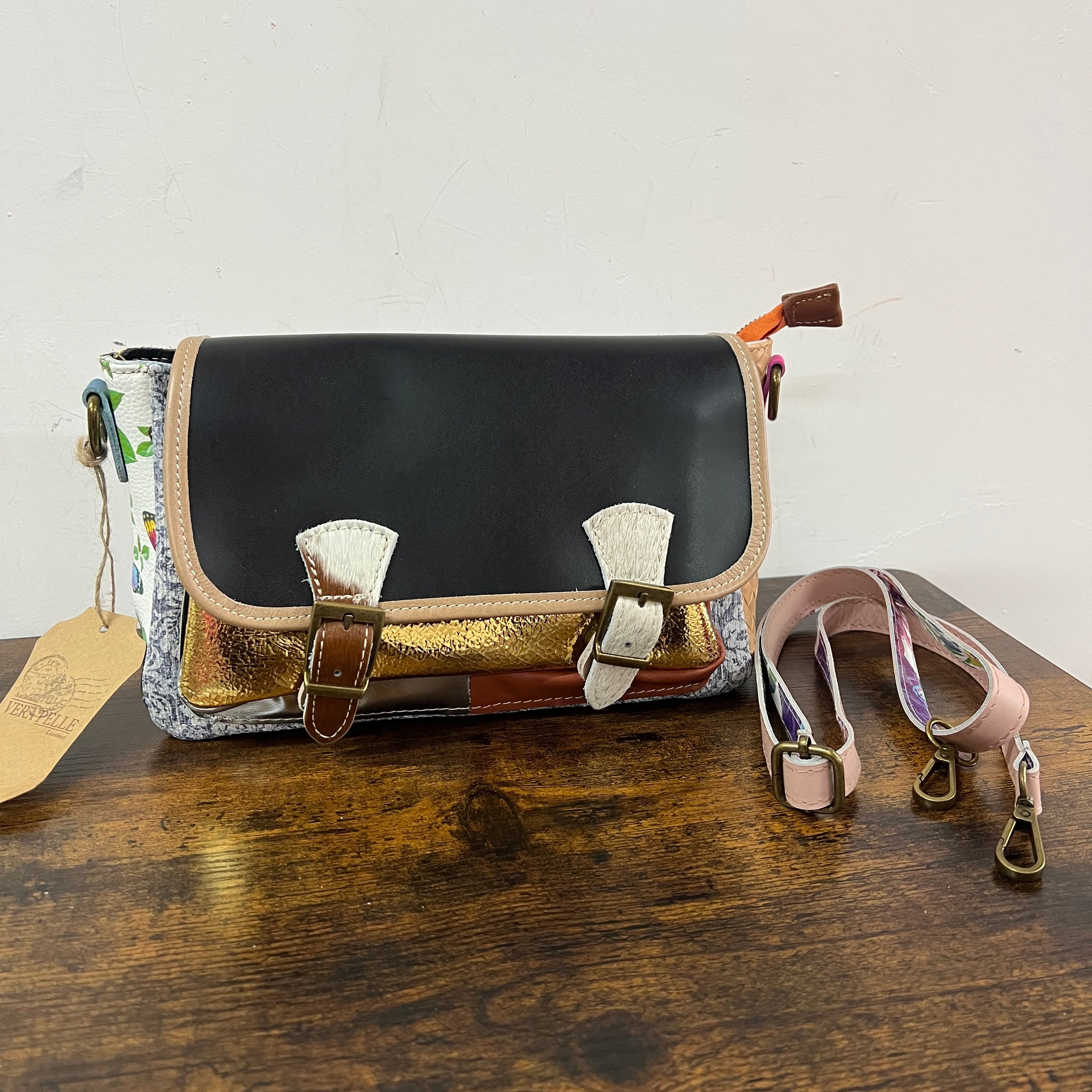 Country cartella patchwork nero e cocco lilla