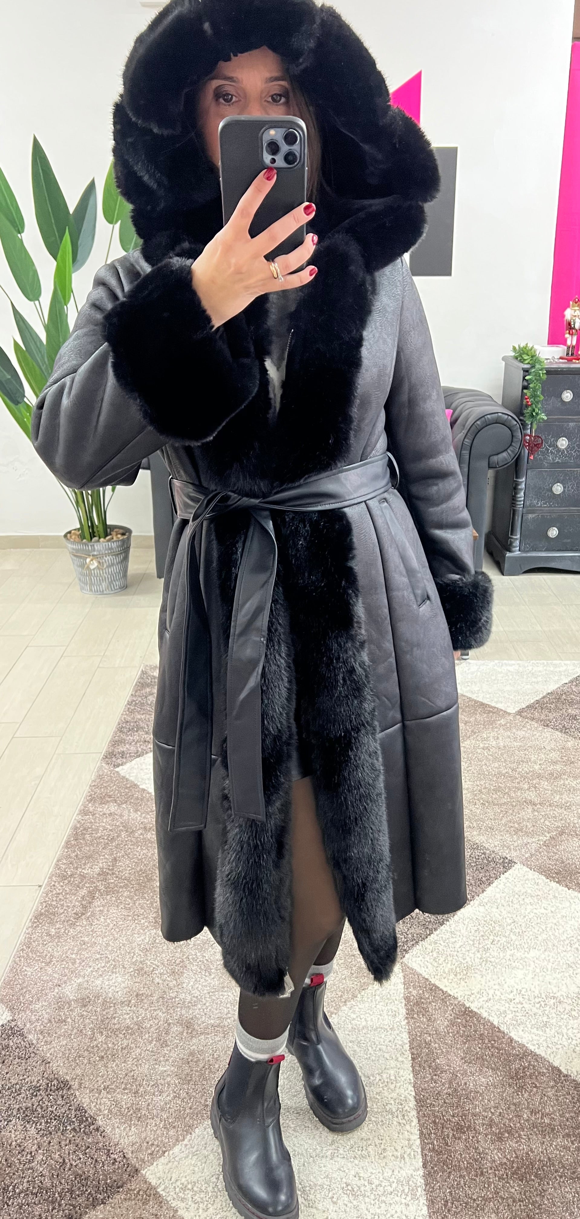 Eco-down jacket with black hood